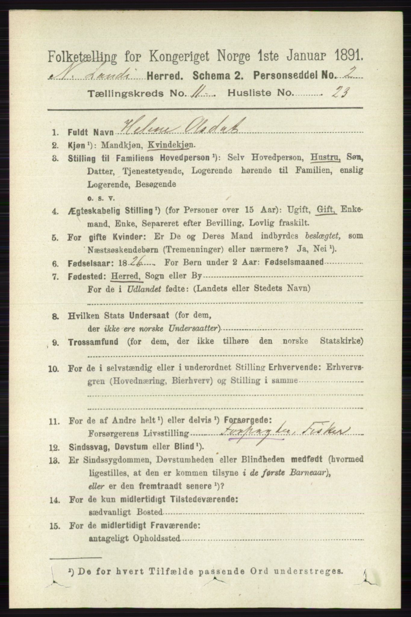 RA, 1891 census for 0538 Nordre Land, 1891, p. 3156