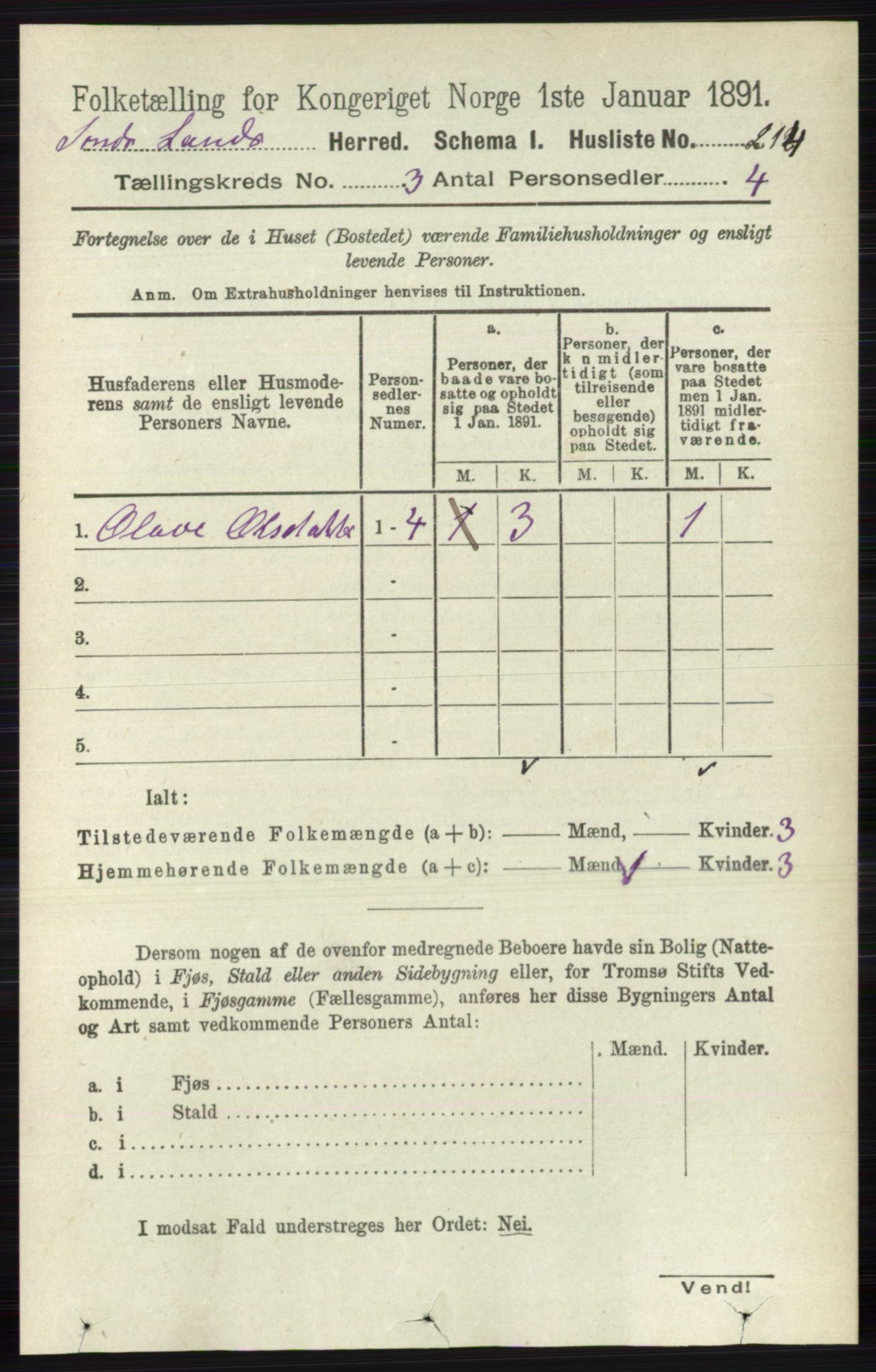 RA, 1891 census for 0536 Søndre Land, 1891, p. 2480