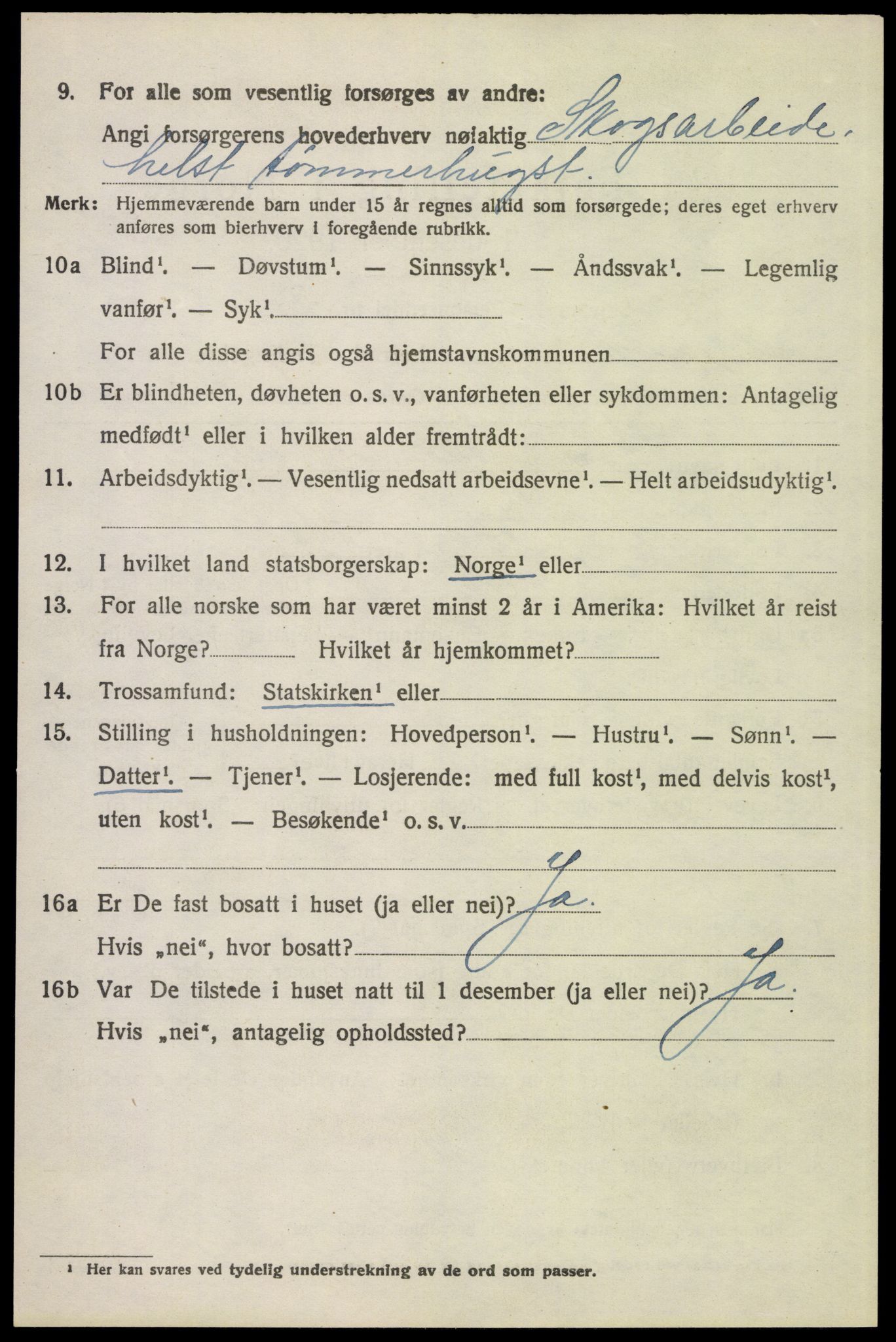SAH, 1920 census for Tynset, 1920, p. 1623