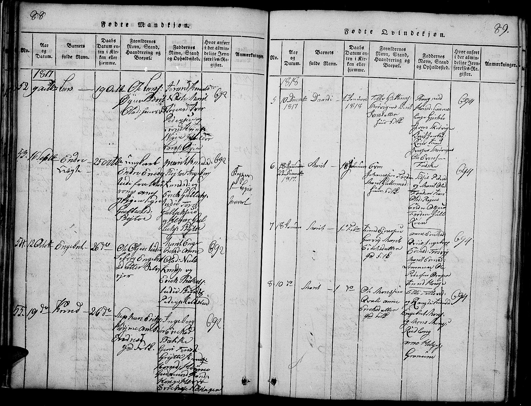 Slidre prestekontor, SAH/PREST-134/H/Ha/Haa/L0002: Parish register (official) no. 2, 1814-1830, p. 88-89