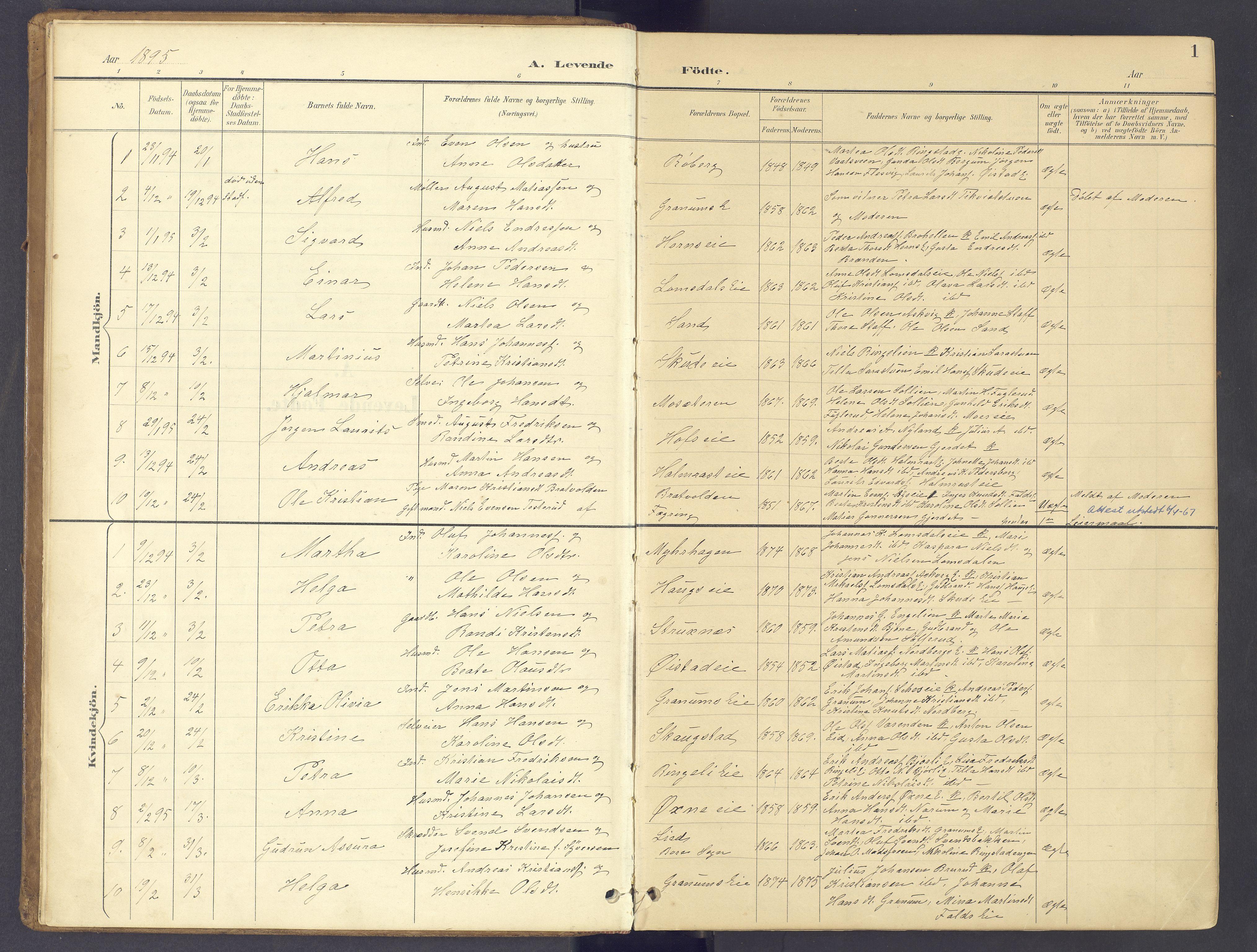 Søndre Land prestekontor, SAH/PREST-122/K/L0006: Parish register (official) no. 6, 1895-1904, p. 1