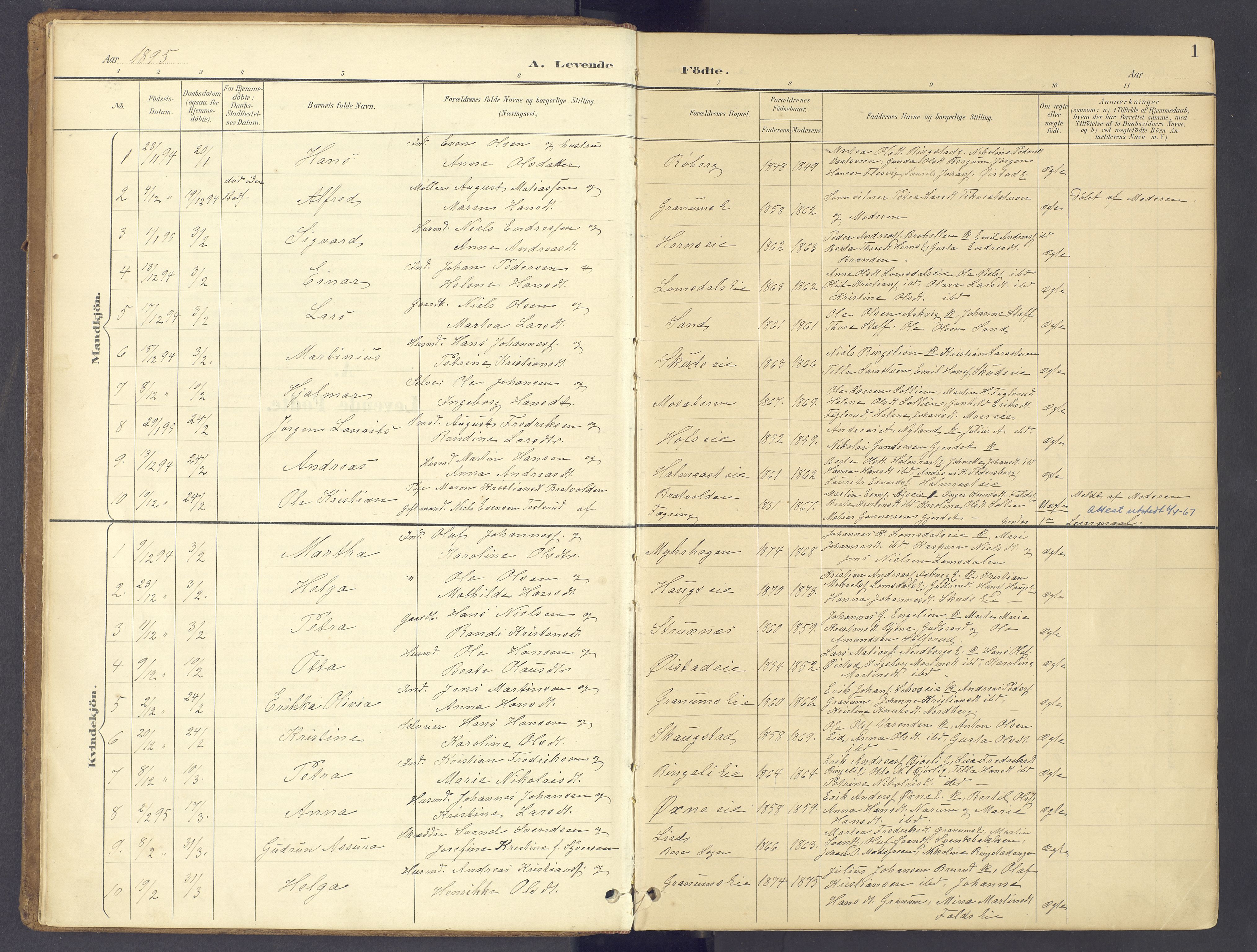 Søndre Land prestekontor, AV/SAH-PREST-122/K/L0006: Parish register (official) no. 6, 1895-1904, p. 1