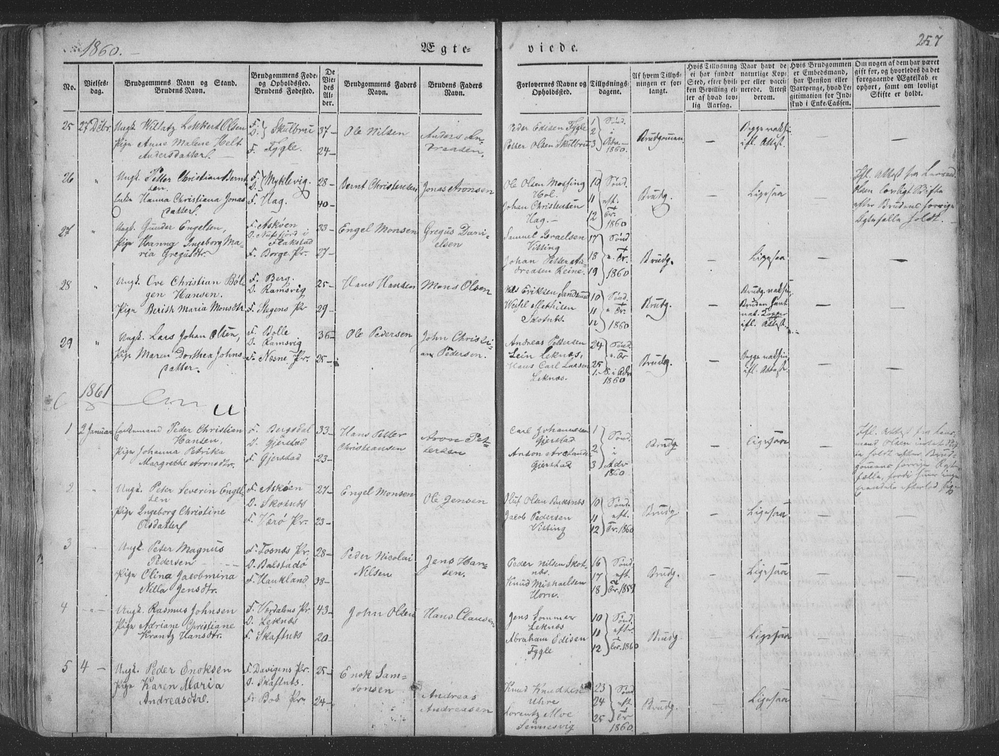 Ministerialprotokoller, klokkerbøker og fødselsregistre - Nordland, AV/SAT-A-1459/881/L1165: Parish register (copy) no. 881C02, 1854-1876, p. 257