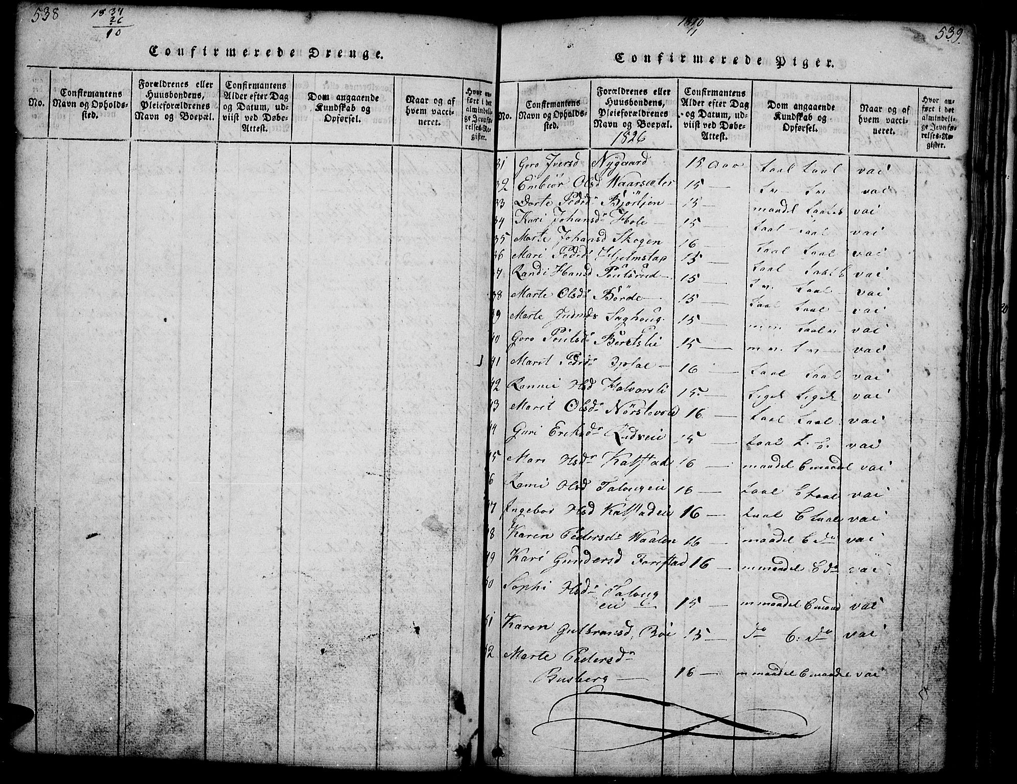 Gausdal prestekontor, SAH/PREST-090/H/Ha/Hab/L0001: Parish register (copy) no. 1, 1817-1848, p. 538-539