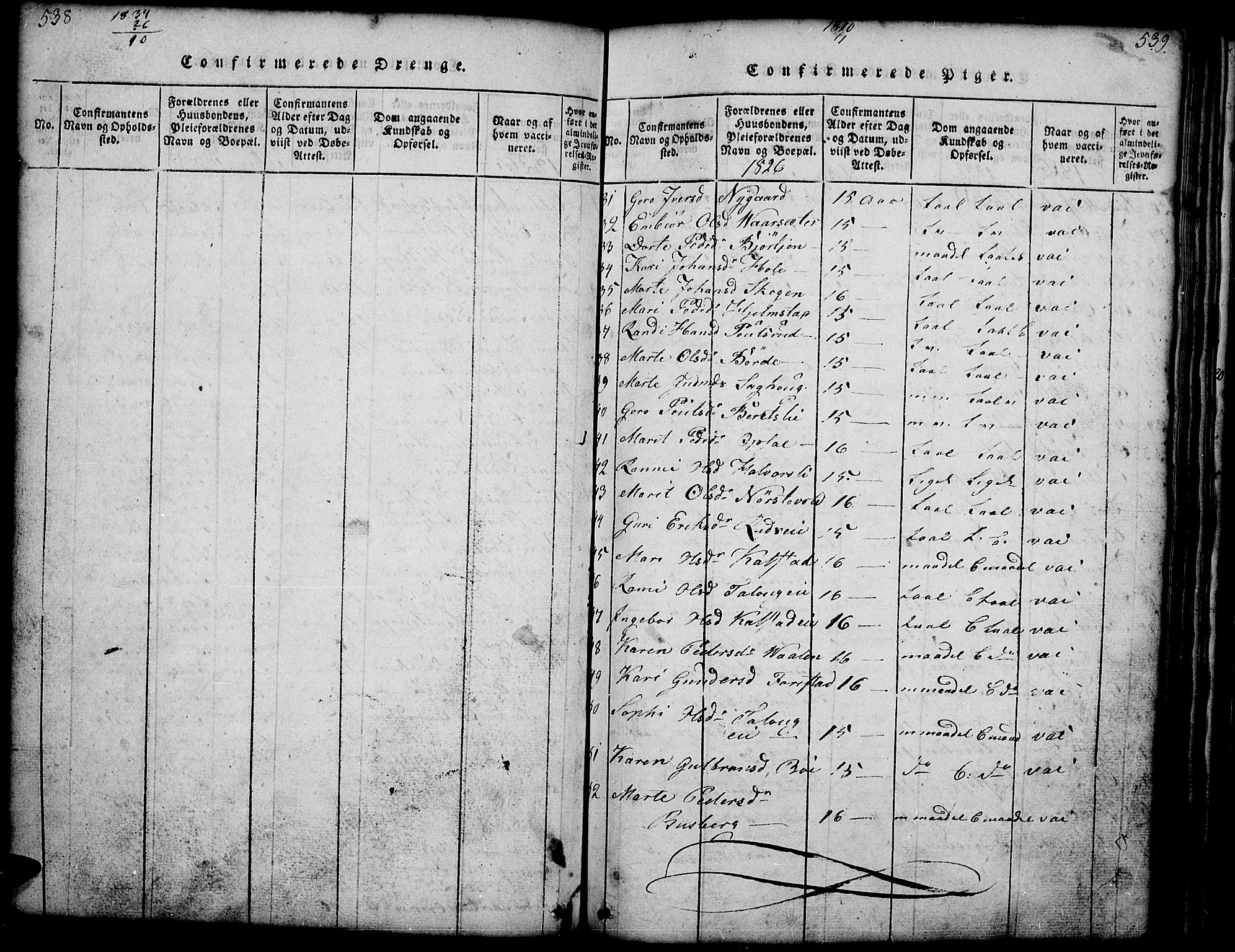 Gausdal prestekontor, AV/SAH-PREST-090/H/Ha/Hab/L0001: Parish register (copy) no. 1, 1817-1848, p. 538-539