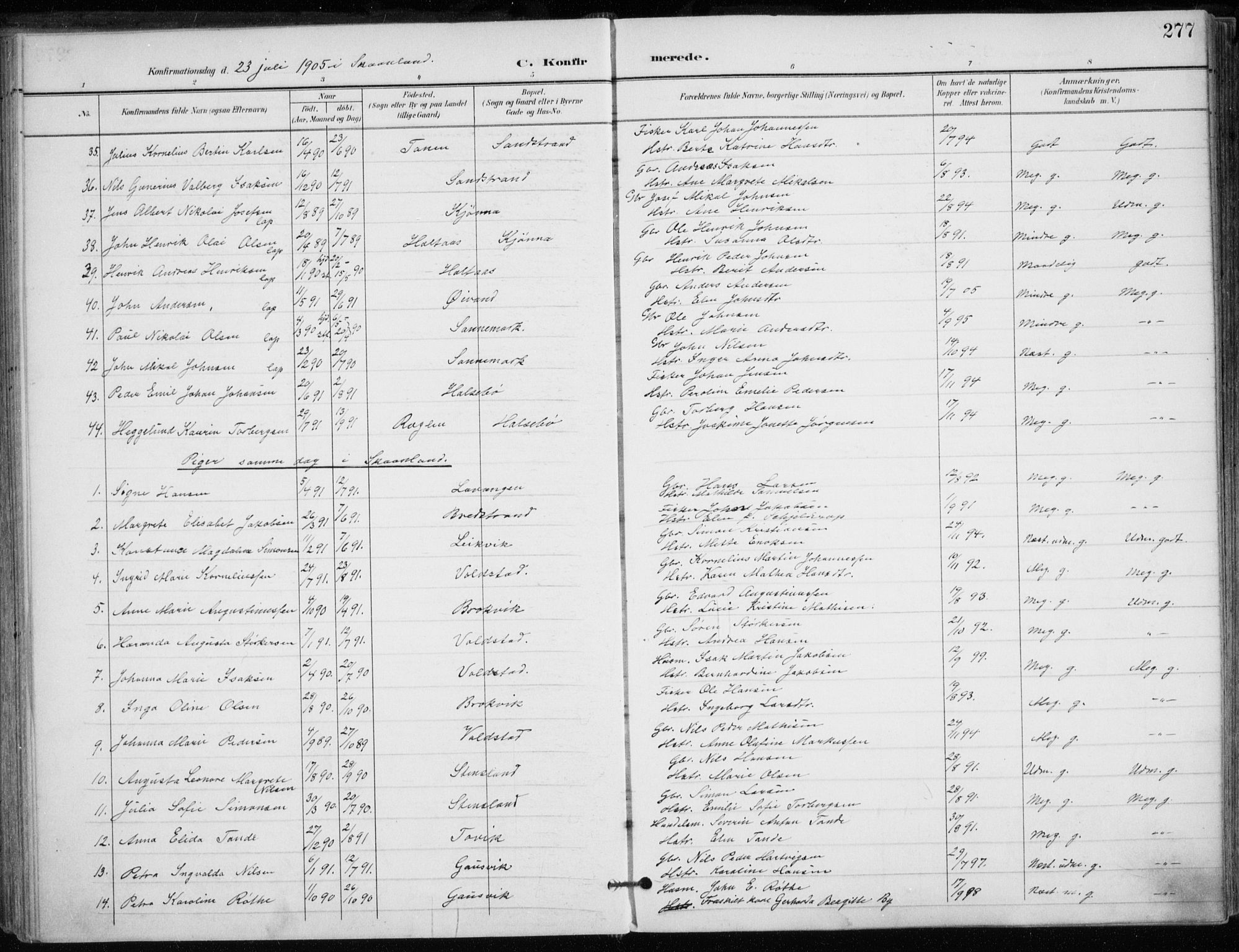 Trondenes sokneprestkontor, SATØ/S-1319/H/Ha/L0017kirke: Parish register (official) no. 17, 1899-1908, p. 277