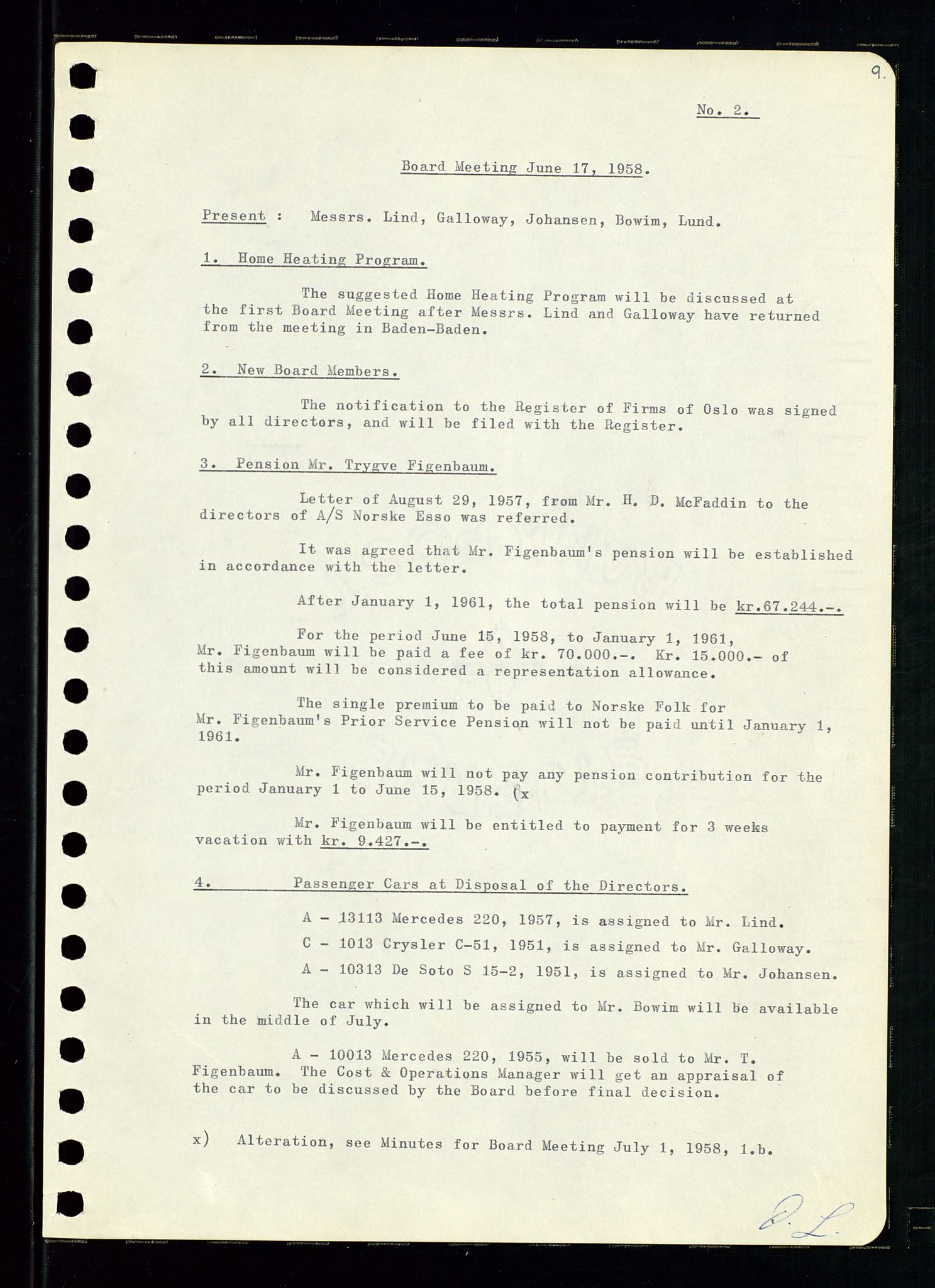 Pa 0982 - Esso Norge A/S, AV/SAST-A-100448/A/Aa/L0001/0001: Den administrerende direksjon Board minutes (styrereferater) / Den administrerende direksjon Board minutes (styrereferater), 1958-1959, p. 9