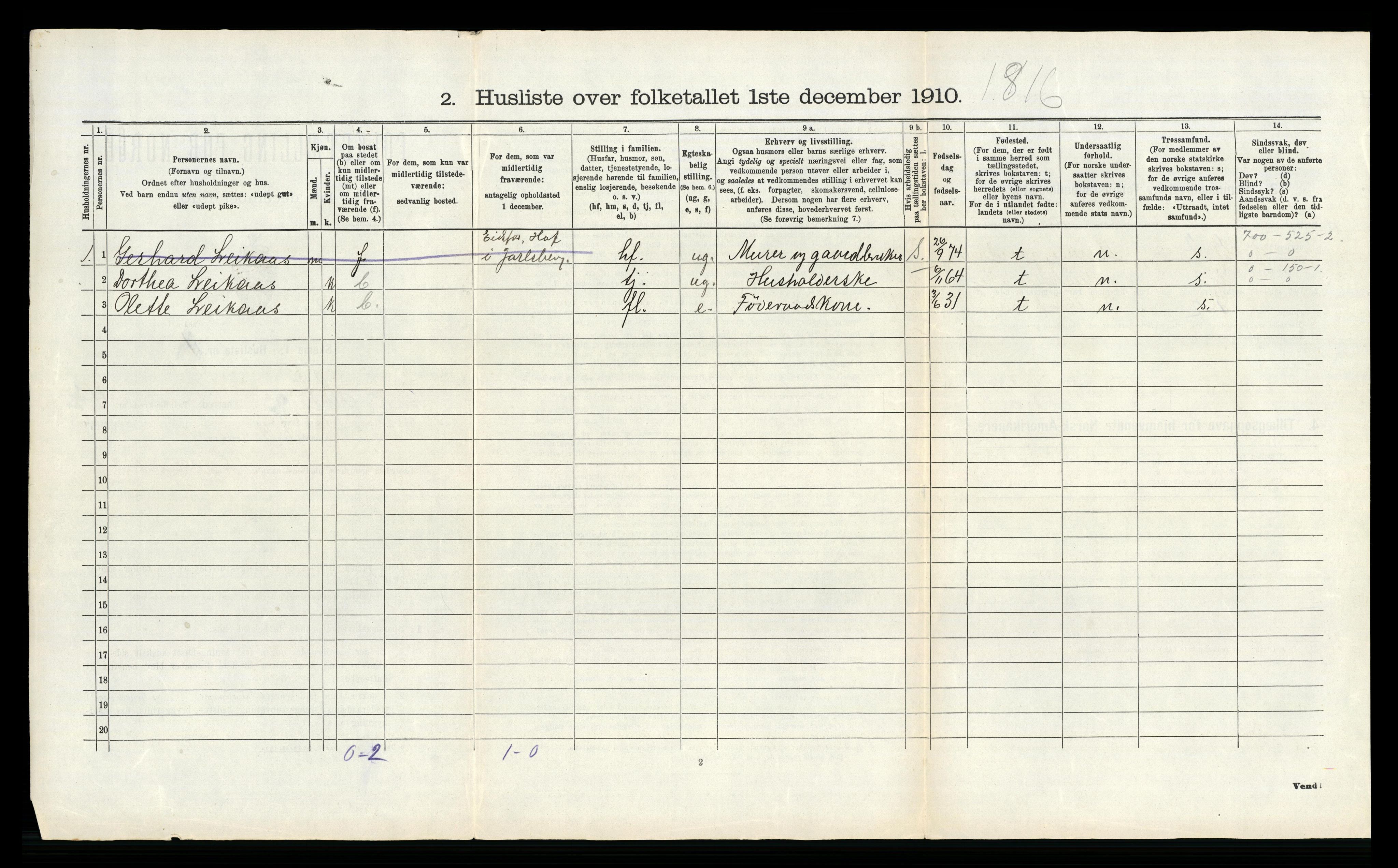 RA, 1910 census for Hof, 1910, p. 673