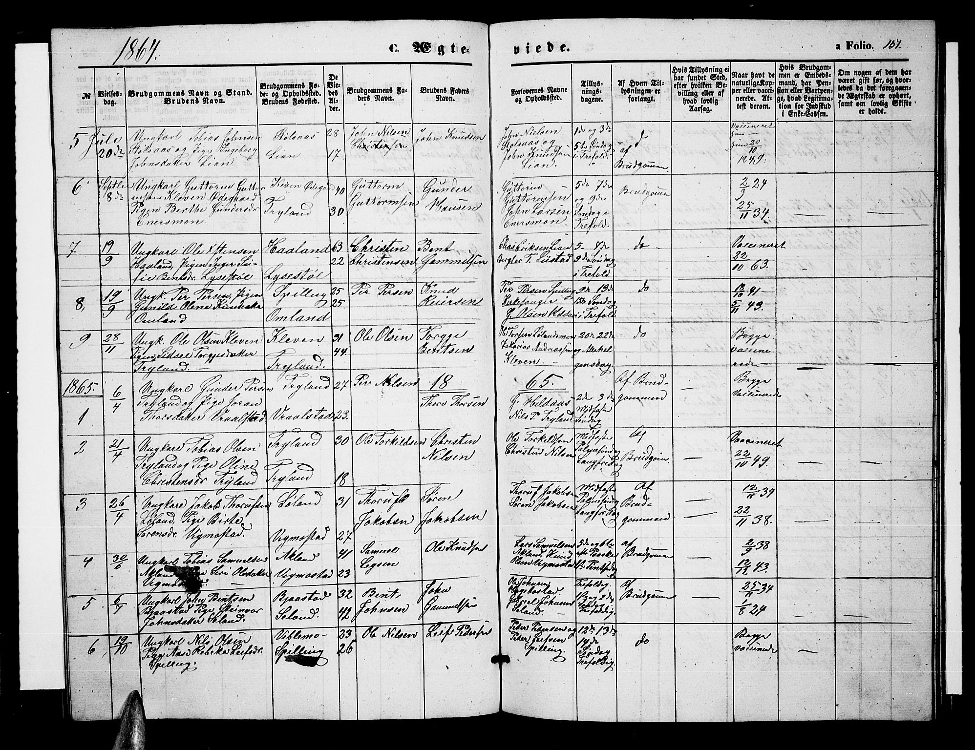 Nord-Audnedal sokneprestkontor, SAK/1111-0032/F/Fb/Fbb/L0002: Parish register (copy) no. B 2, 1859-1882, p. 151