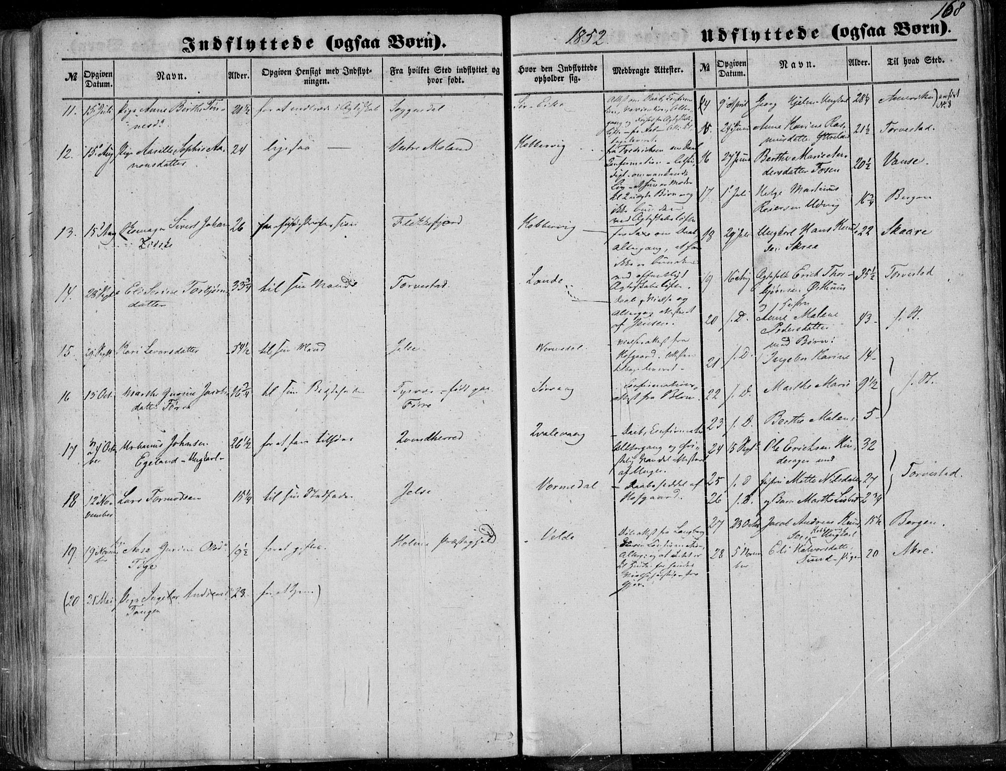 Avaldsnes sokneprestkontor, AV/SAST-A -101851/H/Ha/Haa/L0008: Parish register (official) no. A 8, 1847-1857, p. 168