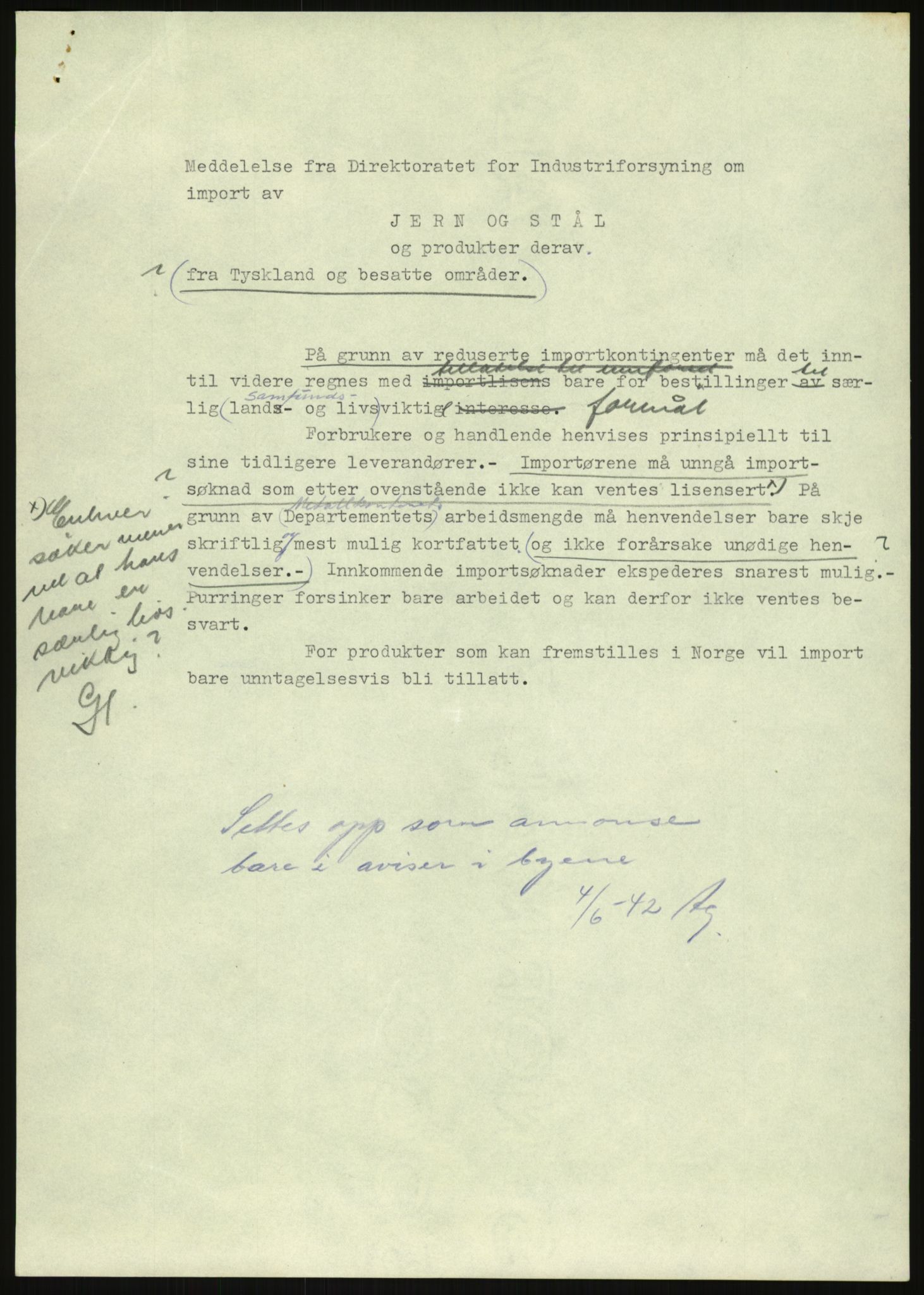 Direktoratet for industriforsyning, Sekretariatet, AV/RA-S-4153/D/Df/L0054: 9. Metallkontoret, 1940-1945, p. 1709