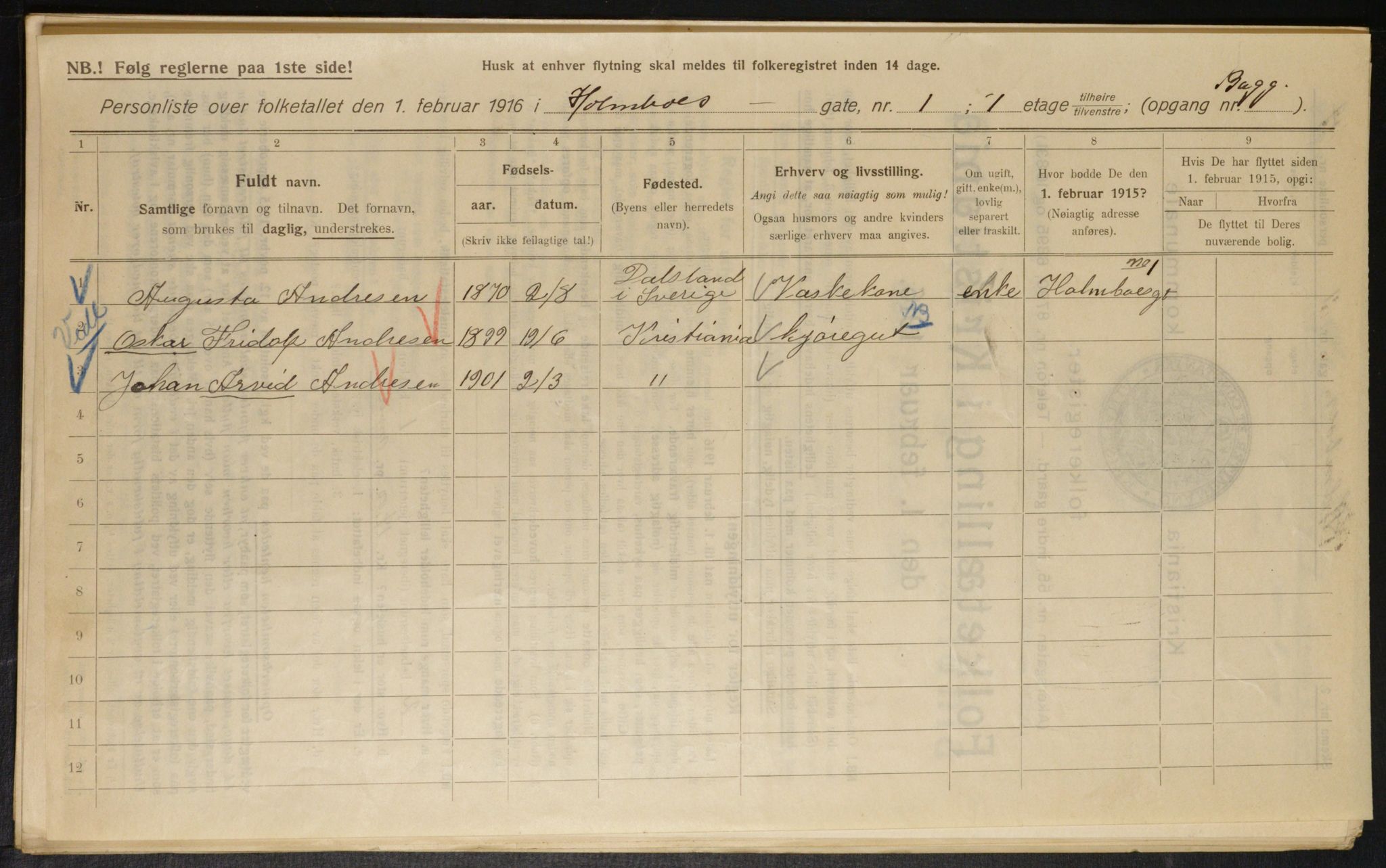 OBA, Municipal Census 1916 for Kristiania, 1916, p. 41429