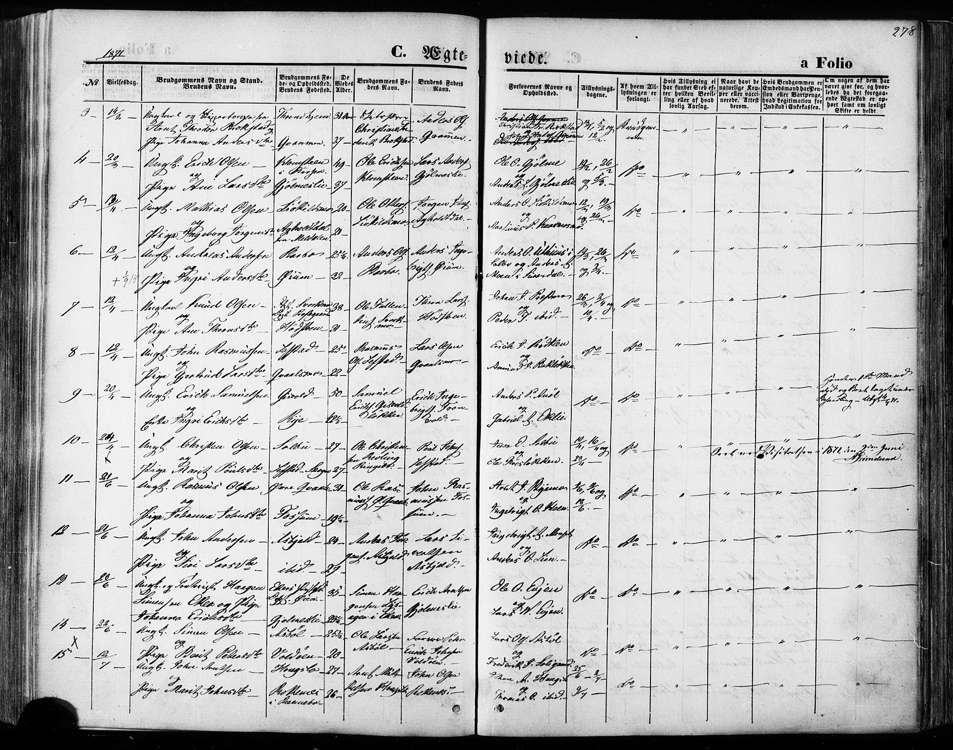 Ministerialprotokoller, klokkerbøker og fødselsregistre - Sør-Trøndelag, SAT/A-1456/668/L0807: Parish register (official) no. 668A07, 1870-1880, p. 278