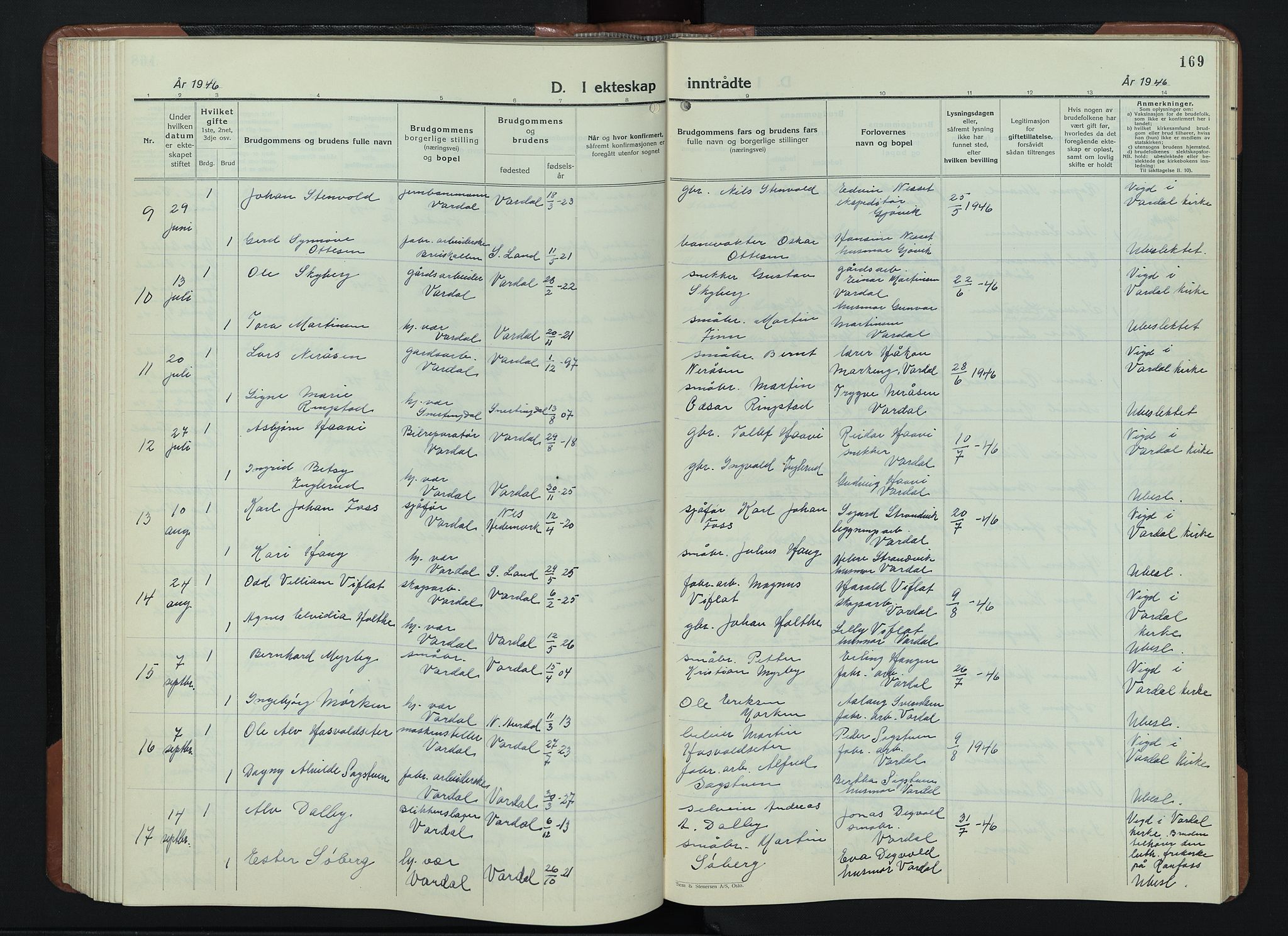 Vardal prestekontor, AV/SAH-PREST-100/H/Ha/Hab/L0018: Parish register (copy) no. 18, 1931-1951, p. 169