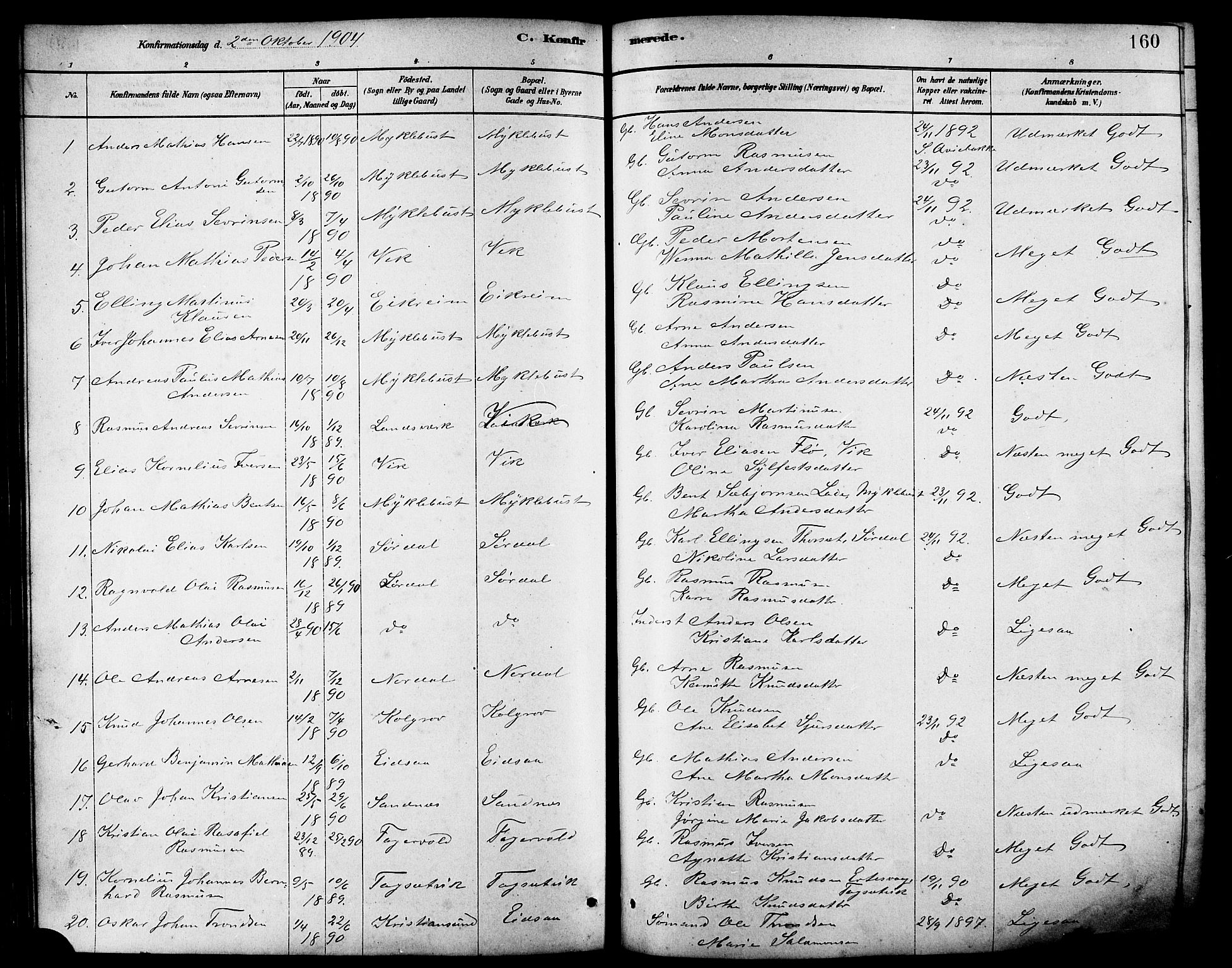 Ministerialprotokoller, klokkerbøker og fødselsregistre - Møre og Romsdal, AV/SAT-A-1454/502/L0027: Parish register (copy) no. 502C01, 1878-1908, p. 160