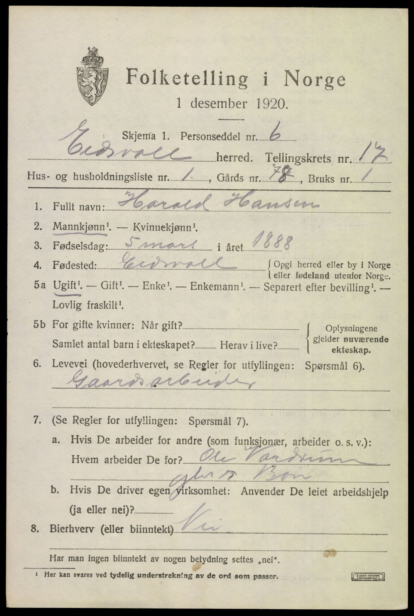 SAO, 1920 census for Eidsvoll, 1920, p. 23617