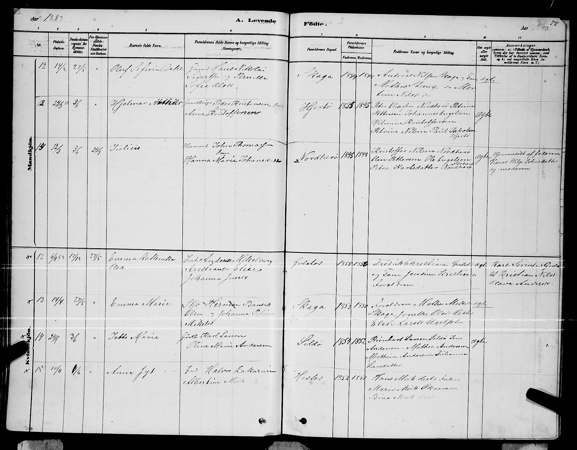 Ministerialprotokoller, klokkerbøker og fødselsregistre - Nordland, SAT/A-1459/834/L0513: Parish register (copy) no. 834C04, 1877-1892, p. 78