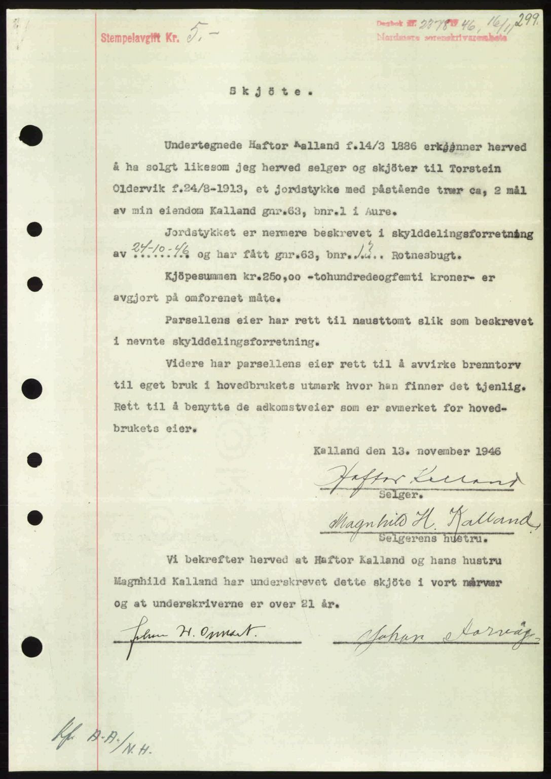 Nordmøre sorenskriveri, AV/SAT-A-4132/1/2/2Ca: Mortgage book no. A103, 1946-1947, Diary no: : 2378/1946