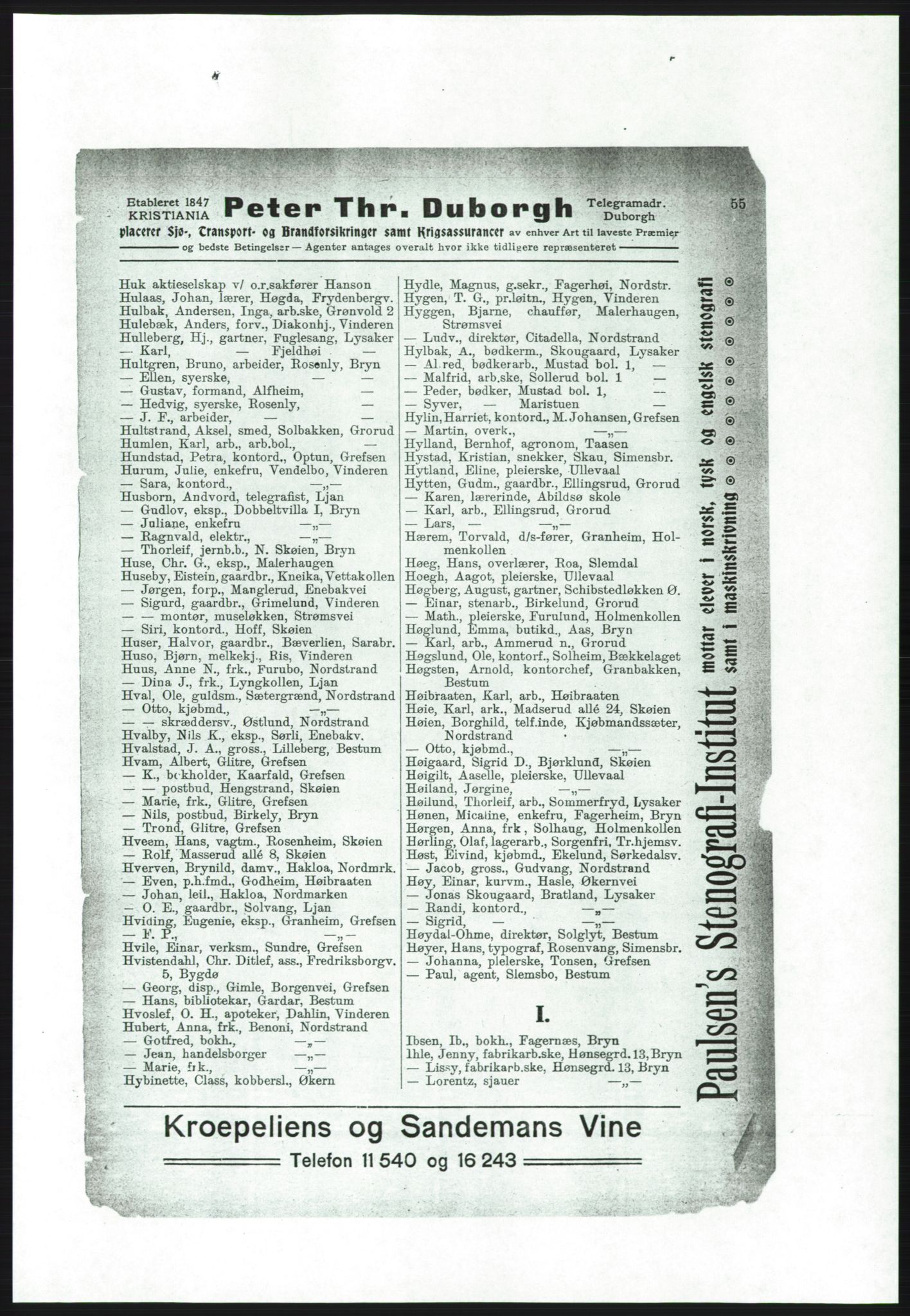 Aker adressebok/adressekalender, PUBL/001/A/001: Akers adressebok, 1916-1917, p. 55