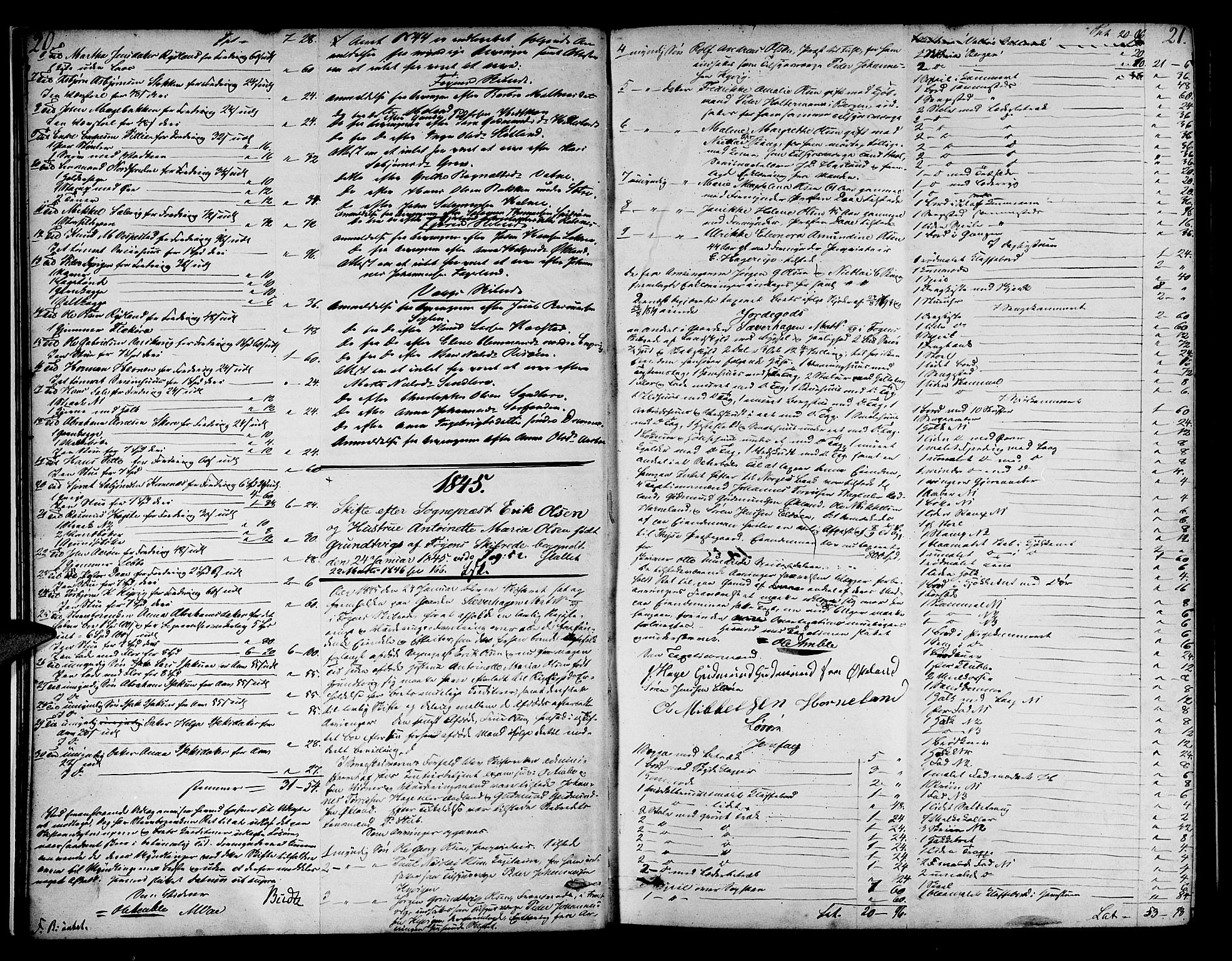 Sunnhordland sorenskrivar, AV/SAB-A-2401/1/H/Ha/Had/L0006: Skifteprotokollar. Føyen, Fjære og Våg. Register i protokoll., 1844-1853, p. 20-21