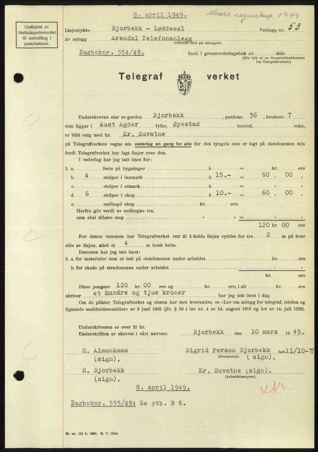 Nedenes sorenskriveri, AV/SAK-1221-0006/G/Gb/Gba/L0060: Mortgage book no. A12, 1948-1949, Diary no: : 554/1949