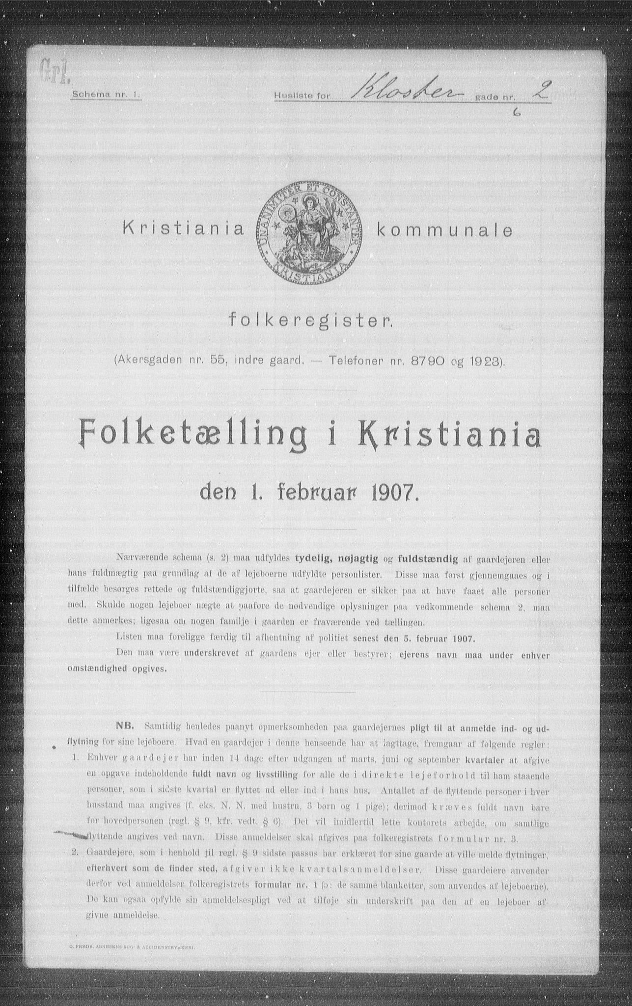 OBA, Municipal Census 1907 for Kristiania, 1907, p. 26509