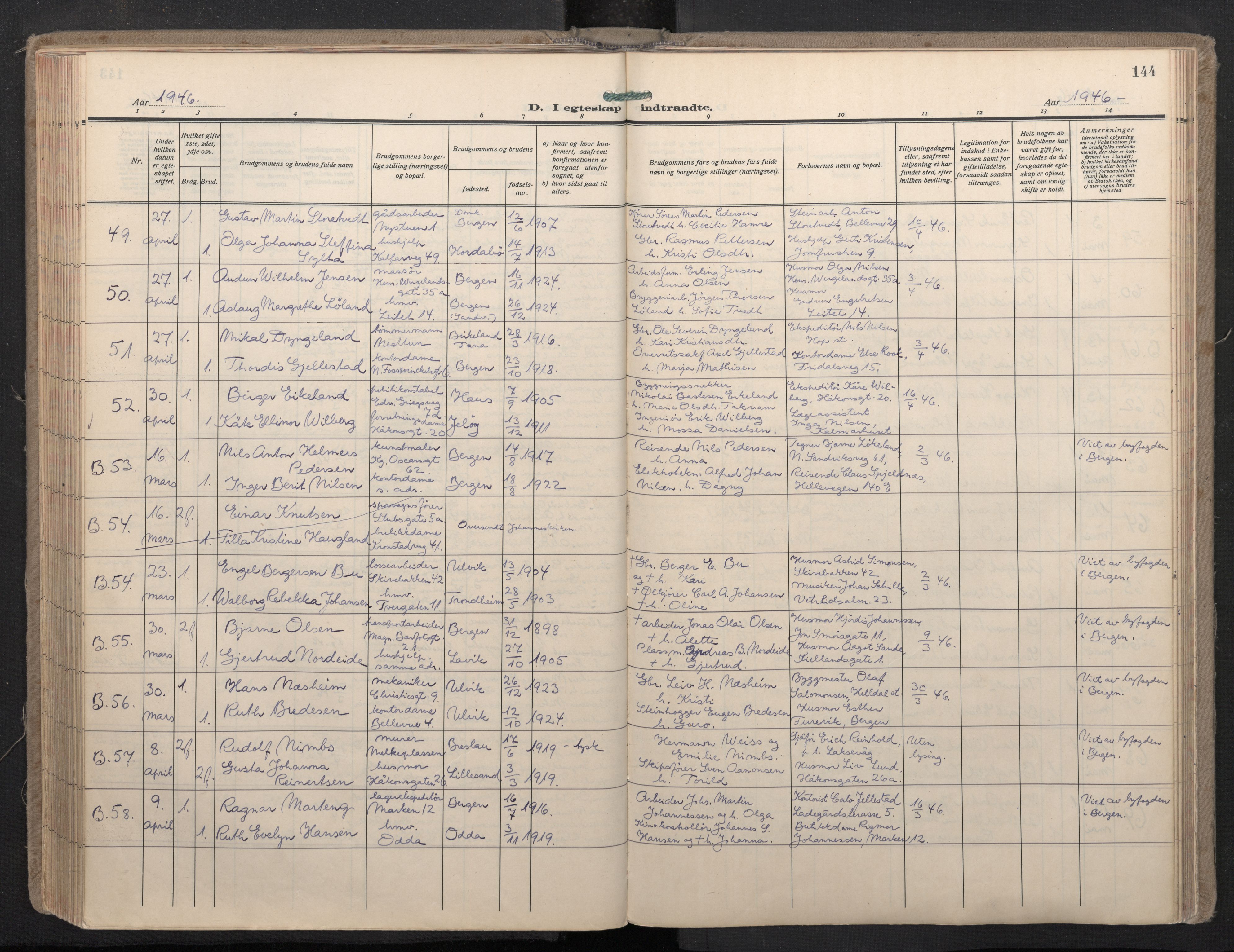 Domkirken sokneprestembete, SAB/A-74801/H/Haa: Parish register (official) no. D 7, 1937-1950, p. 143b-144a