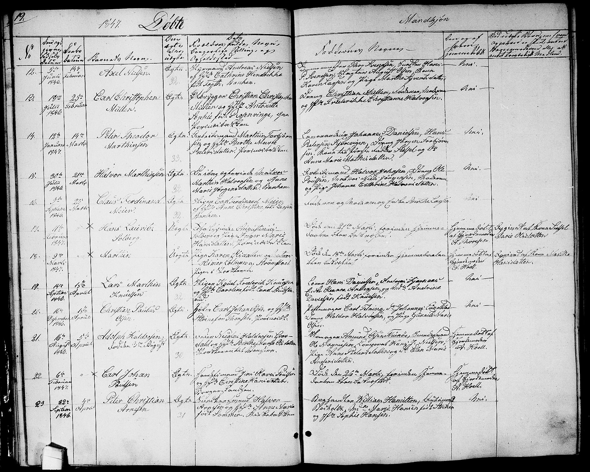 Halden prestekontor Kirkebøker, SAO/A-10909/G/Ga/L0004: Parish register (copy) no. 4, 1845-1854, p. 19
