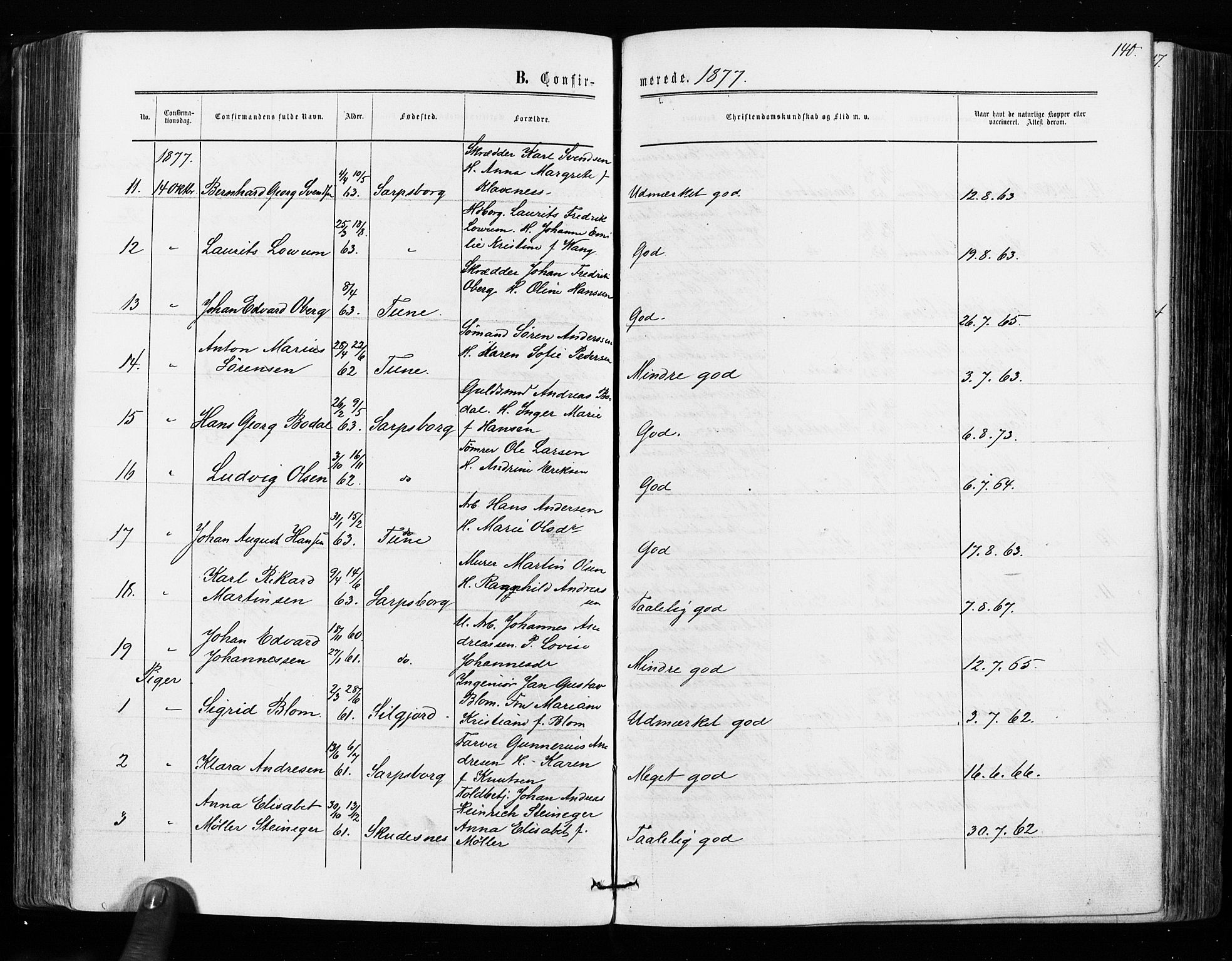 Sarpsborg prestekontor Kirkebøker, AV/SAO-A-2006/F/Fa/L0002: Parish register (official) no. 2, 1869-1877, p. 140