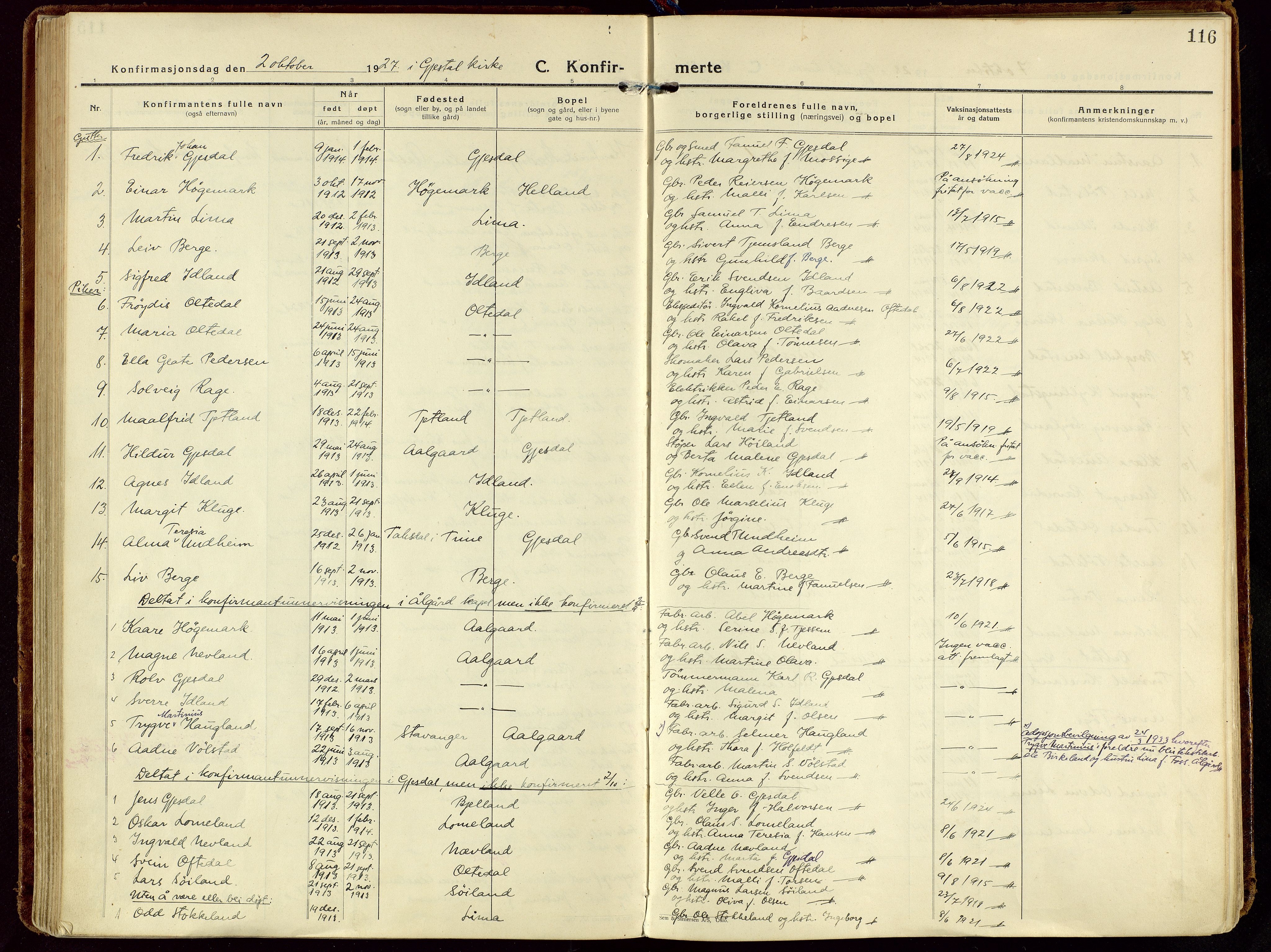 Gjesdal sokneprestkontor, AV/SAST-A-101796/003/O/L0001: Parish register (official) no. A 1, 1925-1949, p. 116