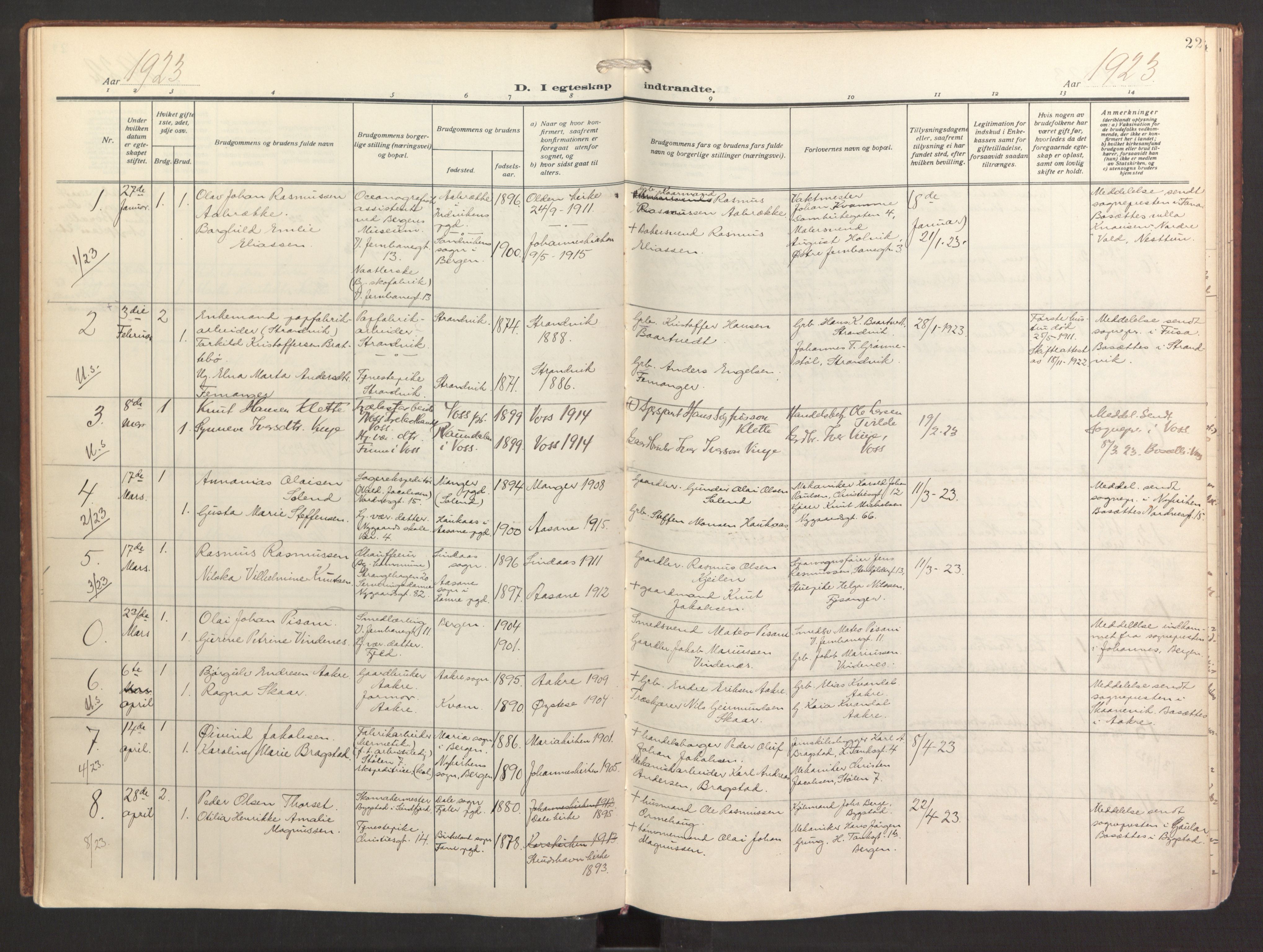 St. Jacob sokneprestembete, AV/SAB-A-78001/H/Haa/L0005: Parish register (official) no. C 1, 1917-1951, p. 22