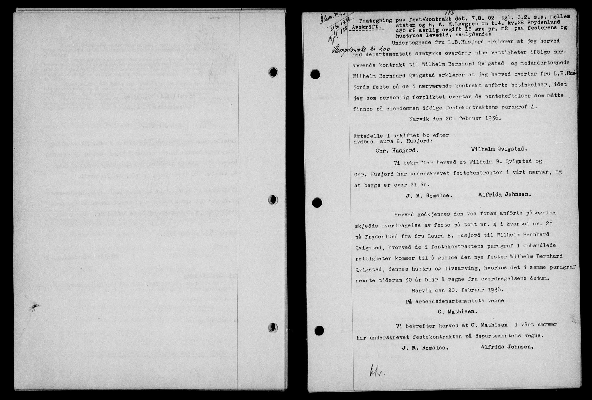 Narvik sorenskriveri, SAT/A-0002/1/2/2C/2Ca/L0011: Mortgage book no. 14, 1935-1937, Deed date: 21.02.1936