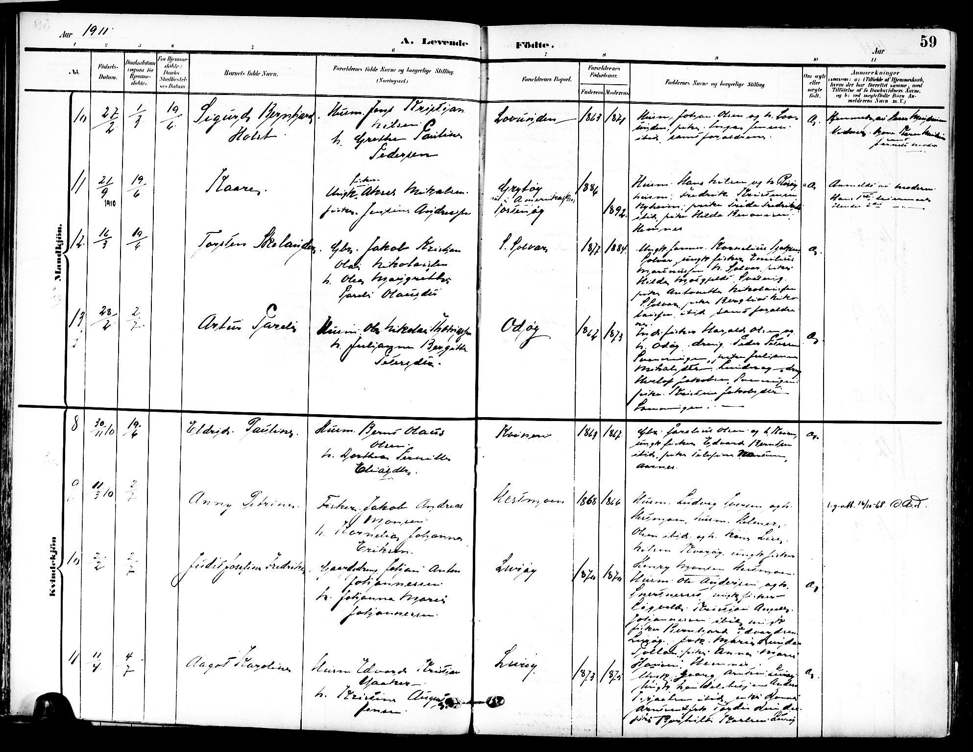 Ministerialprotokoller, klokkerbøker og fødselsregistre - Nordland, AV/SAT-A-1459/839/L0569: Parish register (official) no. 839A06, 1903-1922, p. 59