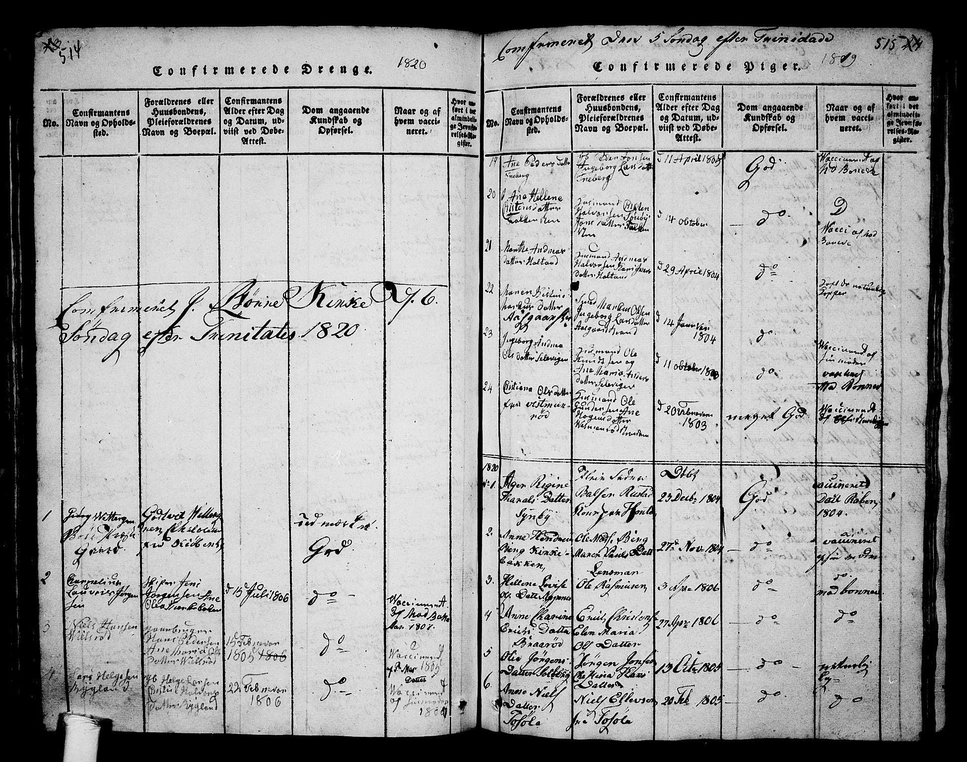 Borre kirkebøker, SAKO/A-338/G/Ga/L0001: Parish register (copy) no. I 1, 1815-1851, p. 514-515