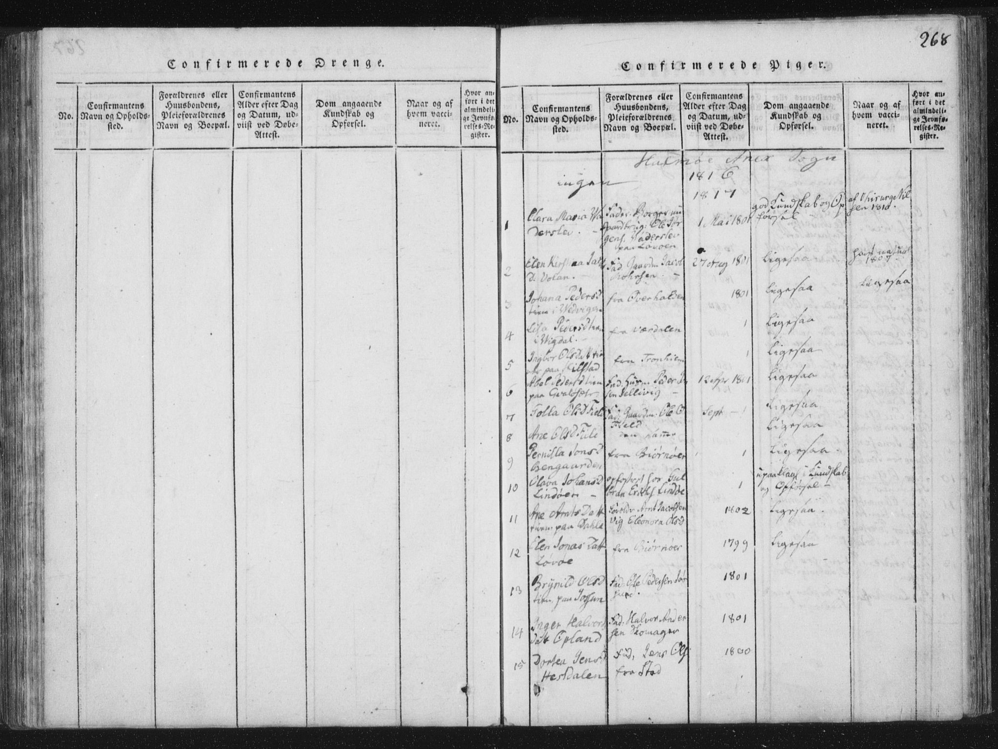Ministerialprotokoller, klokkerbøker og fødselsregistre - Nord-Trøndelag, SAT/A-1458/773/L0609: Parish register (official) no. 773A03 /3, 1815-1830, p. 268