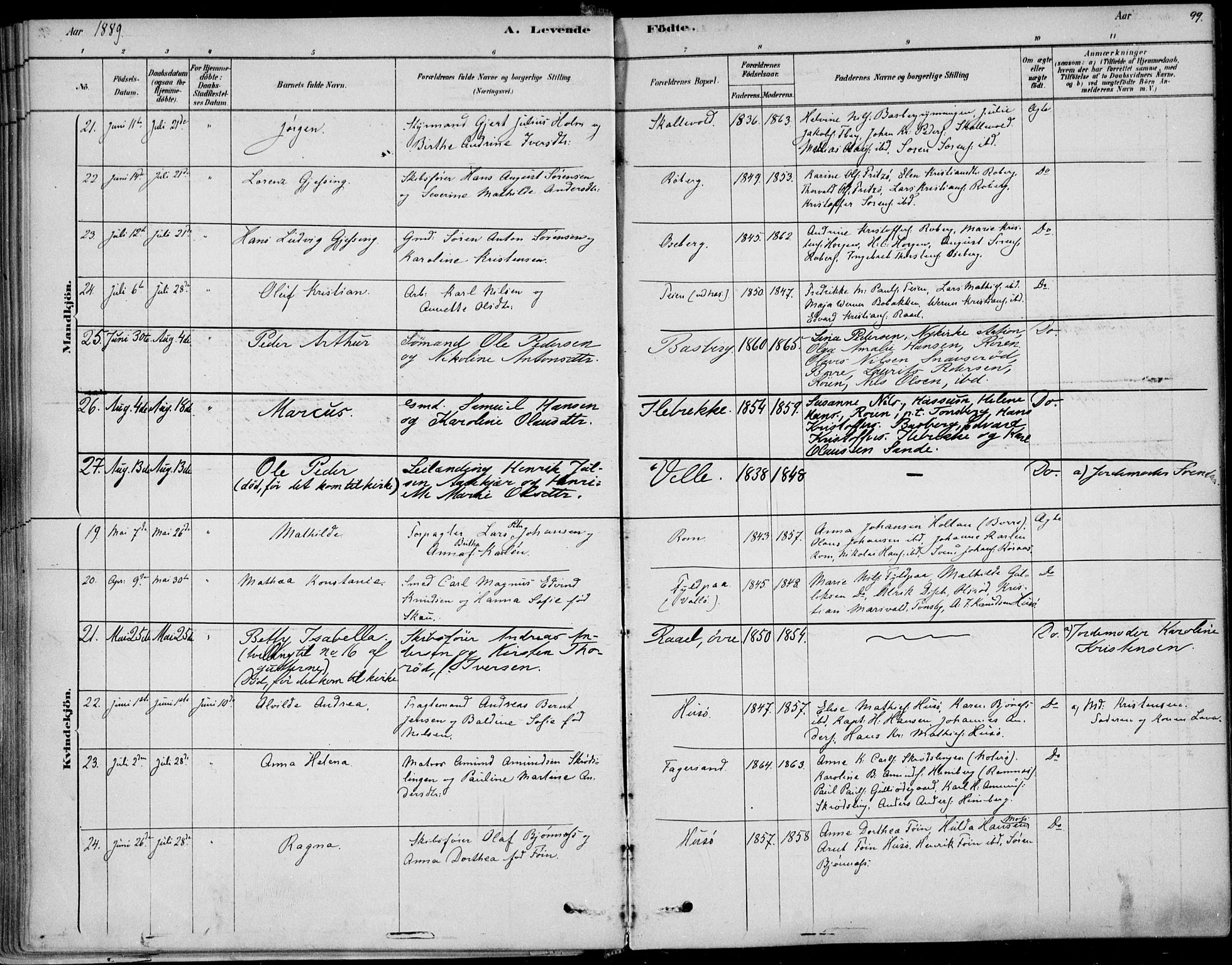 Sem kirkebøker, AV/SAKO-A-5/F/Fb/L0004: Parish register (official) no. II 4, 1878-1891, p. 99