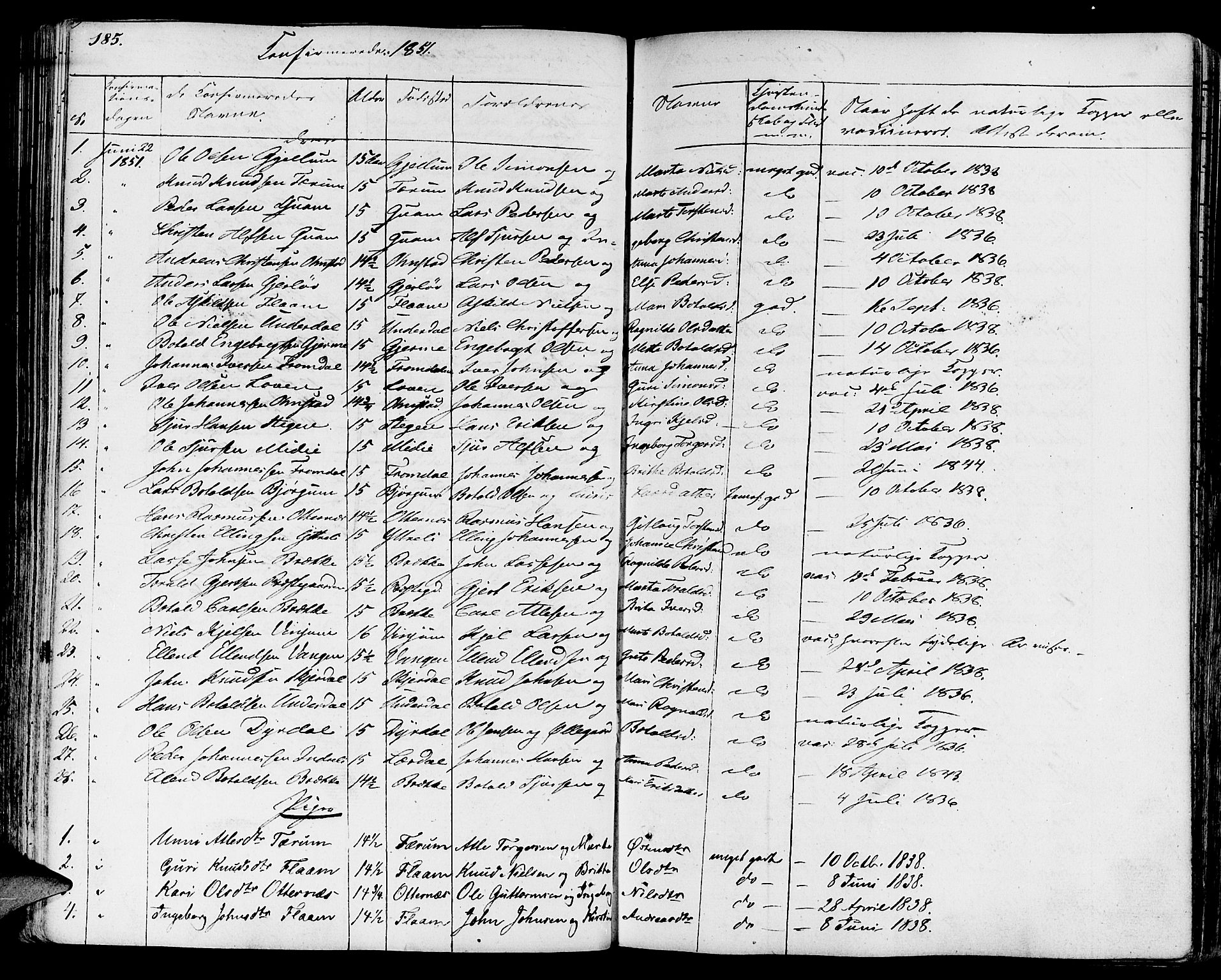 Aurland sokneprestembete, AV/SAB-A-99937/H/Ha/Haa/L0006: Parish register (official) no. A 6, 1821-1859, p. 185