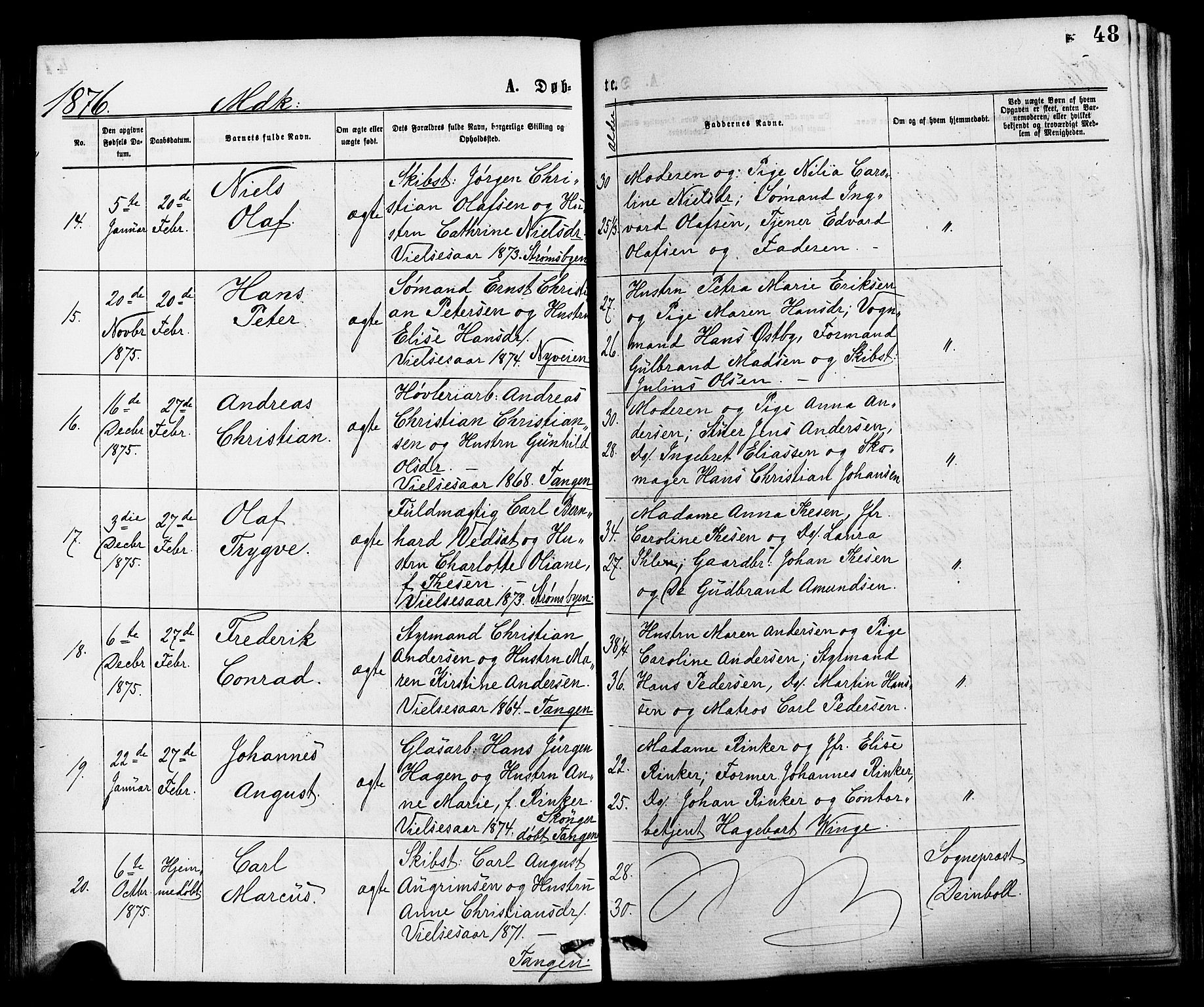 Strømsø kirkebøker, AV/SAKO-A-246/F/Fa/L0019: Parish register (official) no. I 19, 1874-1877, p. 48