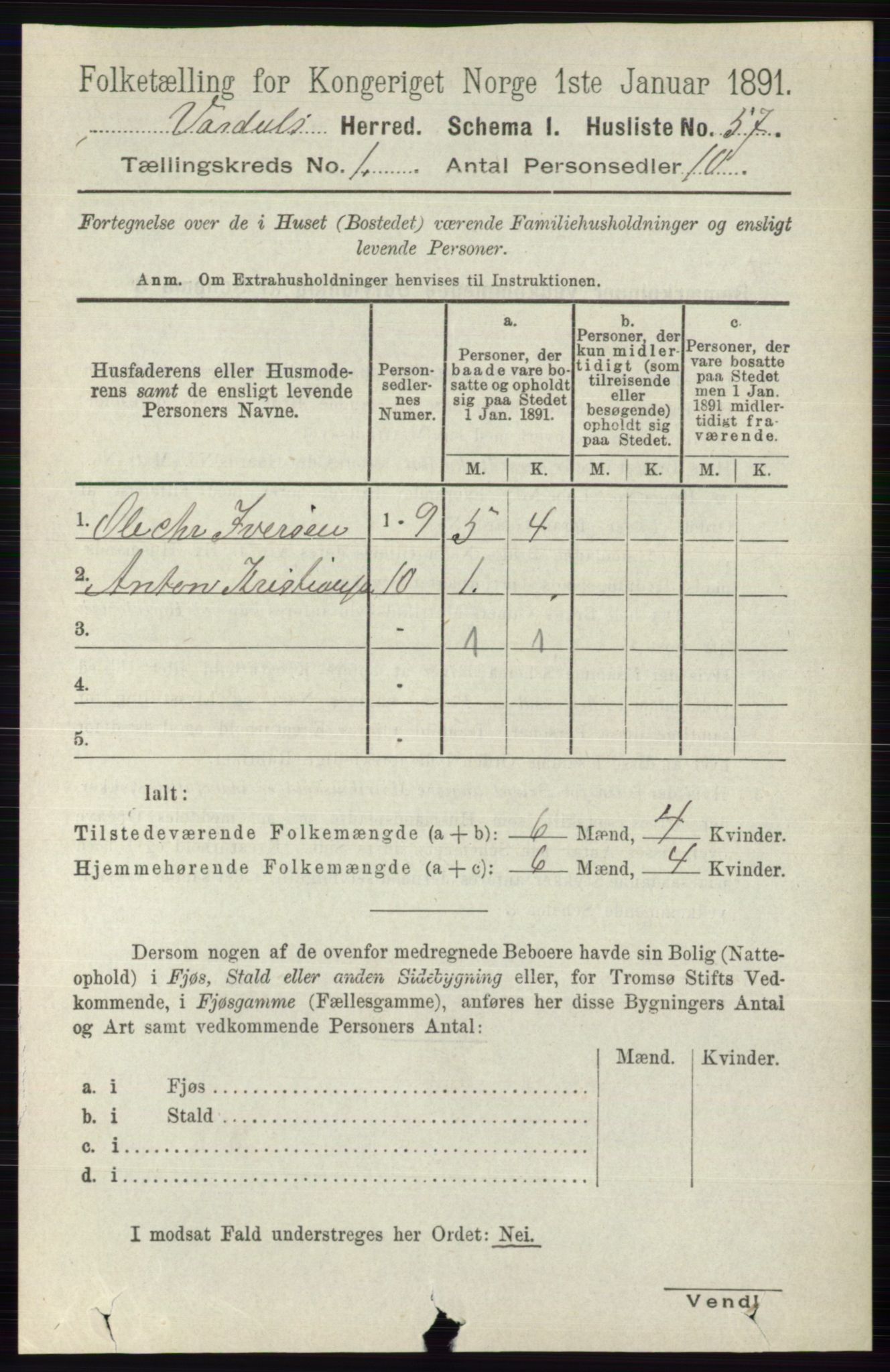 RA, 1891 census for 0527 Vardal, 1891, p. 83