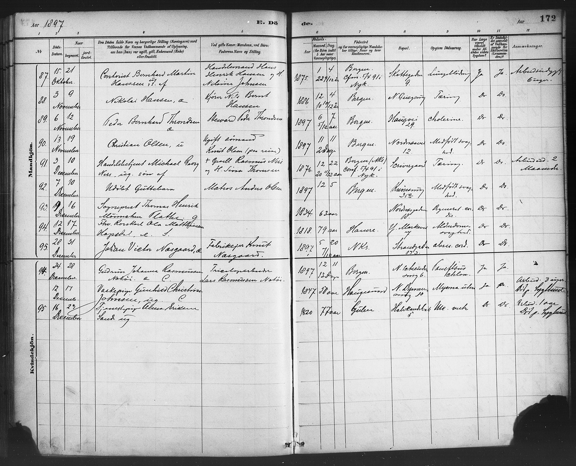 Nykirken Sokneprestembete, SAB/A-77101/H/Haa/L0044: Parish register (official) no. E 4, 1882-1898, p. 172