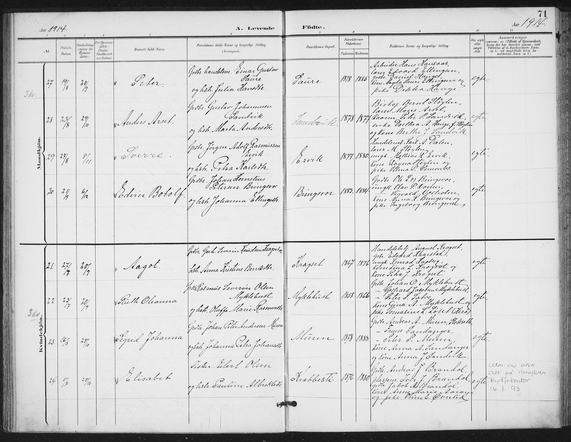 Ministerialprotokoller, klokkerbøker og fødselsregistre - Møre og Romsdal, AV/SAT-A-1454/503/L0038: Parish register (official) no. 503A06, 1901-1917, p. 71