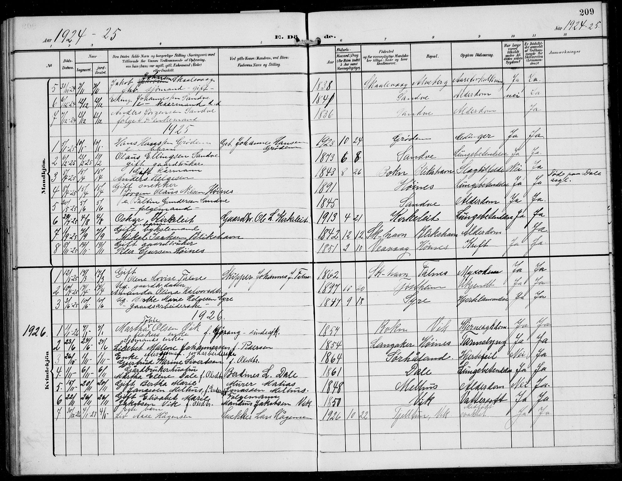 Skudenes sokneprestkontor, SAST/A -101849/H/Ha/Hab/L0009: Parish register (copy) no. B 9, 1908-1936, p. 209