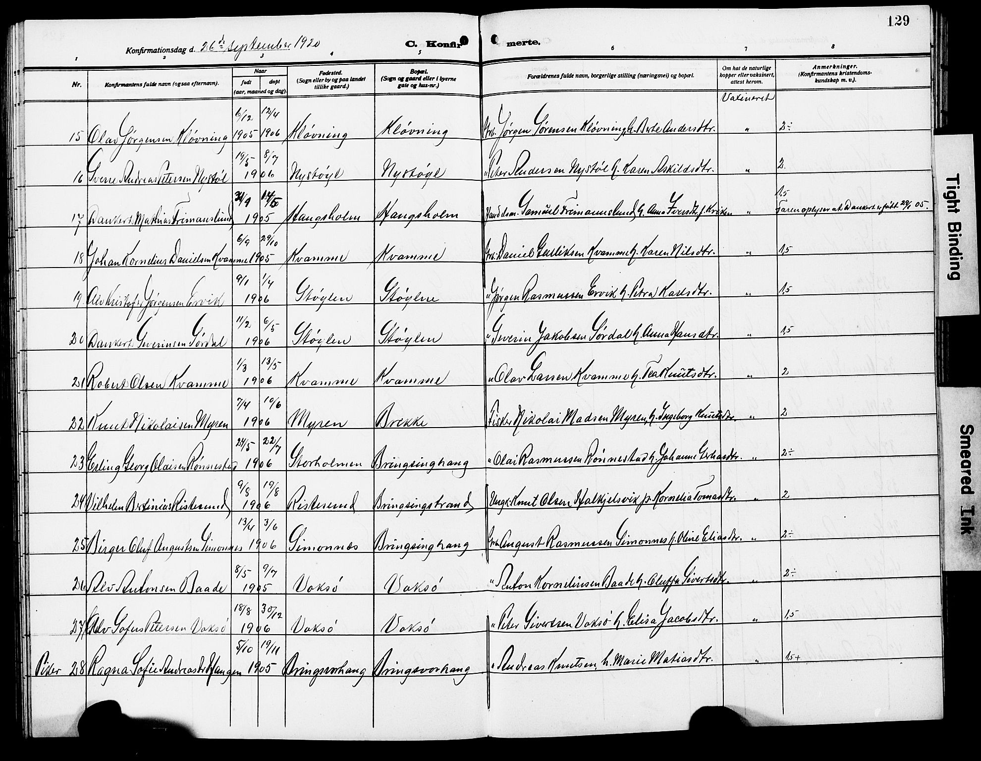 Ministerialprotokoller, klokkerbøker og fødselsregistre - Møre og Romsdal, AV/SAT-A-1454/503/L0050: Parish register (copy) no. 503C05, 1909-1922, p. 129