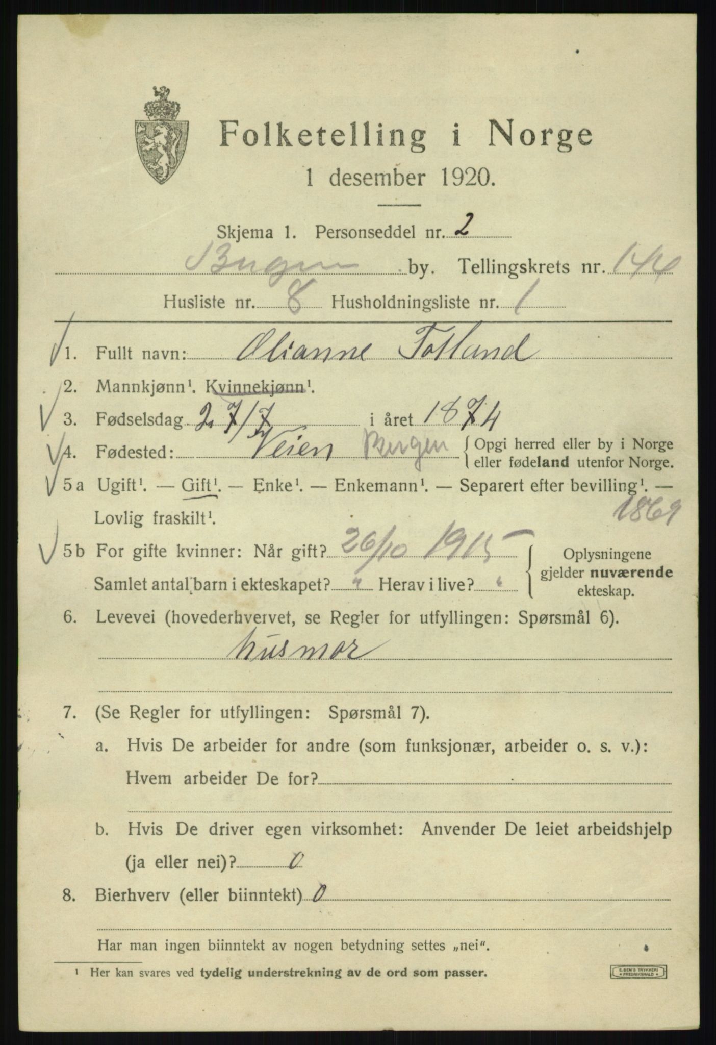 SAB, 1920 census for Bergen, 1920, p. 240840