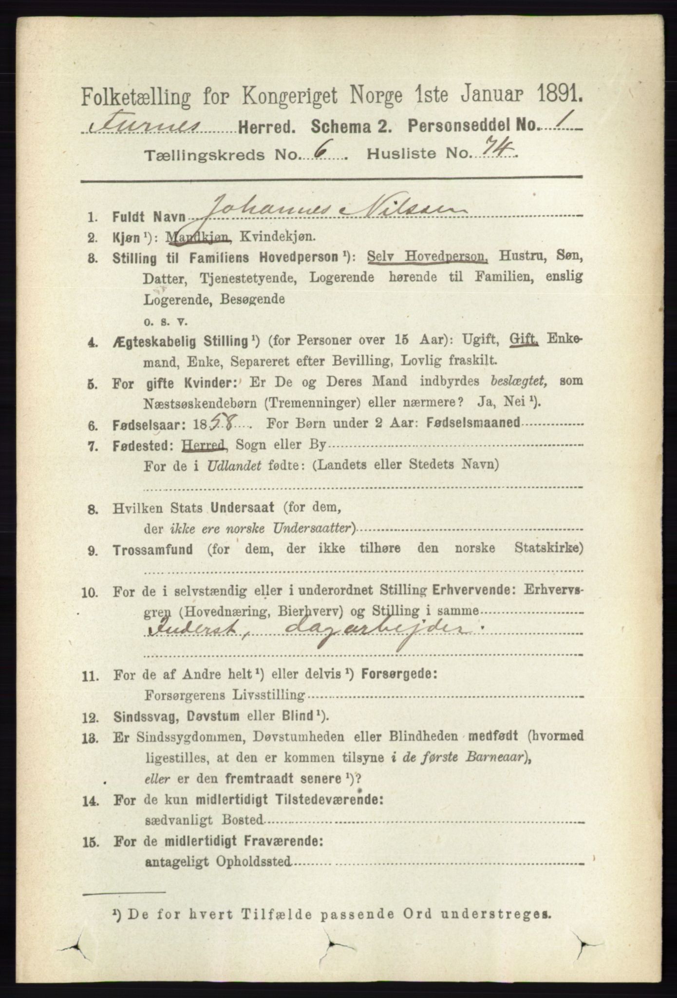 RA, Census 1891 for 0413 Furnes herred, 1891, p. 4454