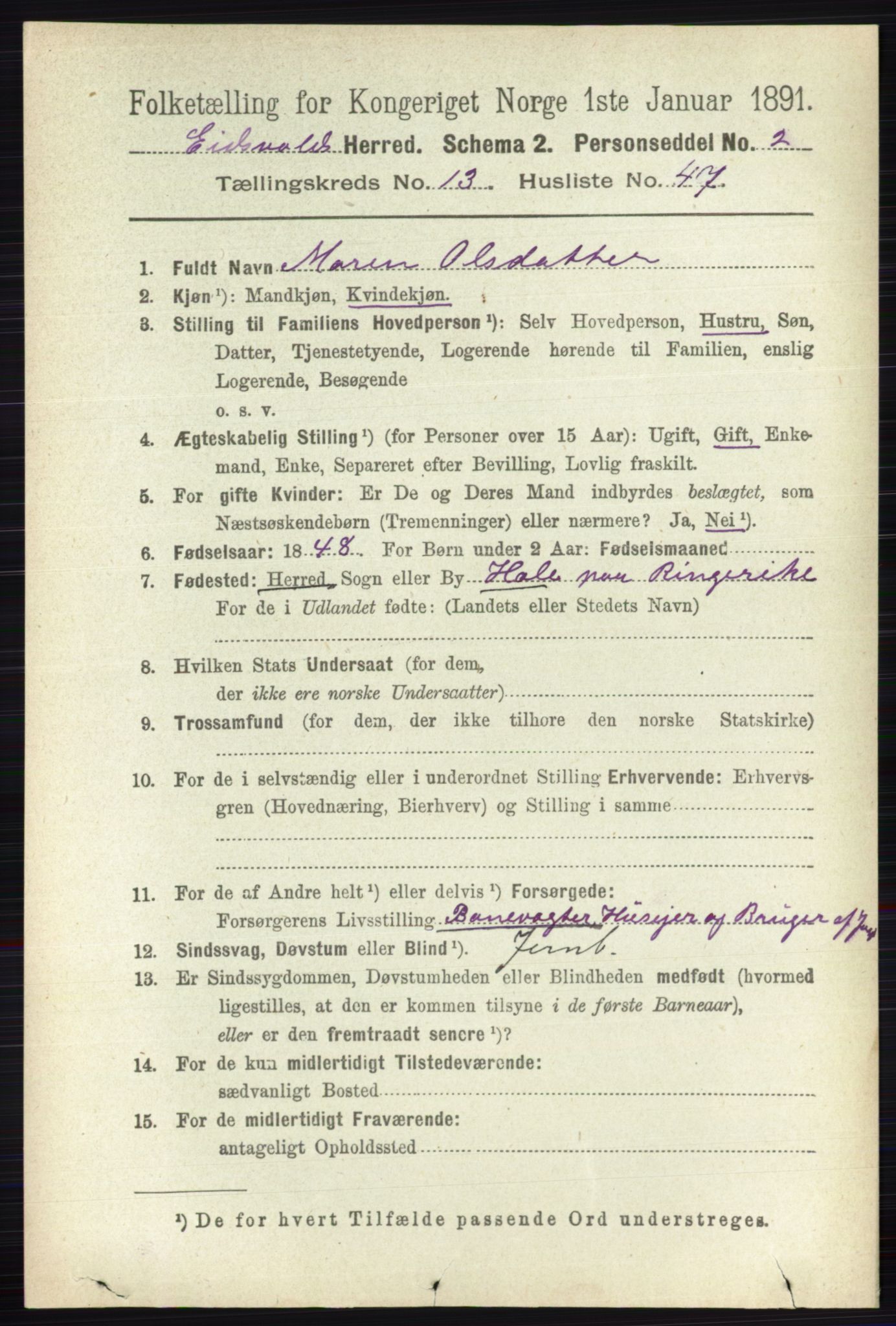 RA, 1891 census for 0237 Eidsvoll, 1891, p. 9328