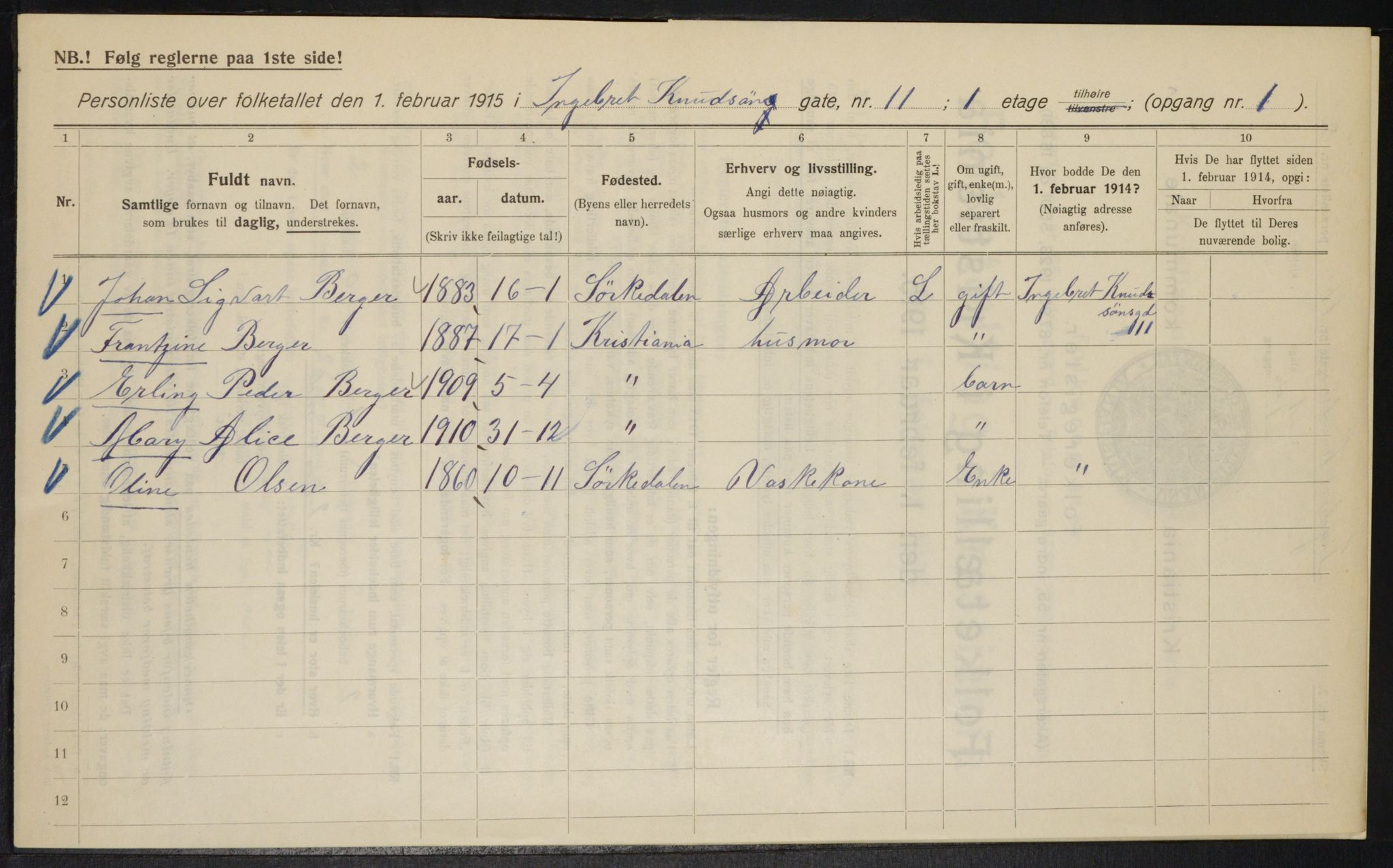 OBA, Municipal Census 1915 for Kristiania, 1915, p. 43381