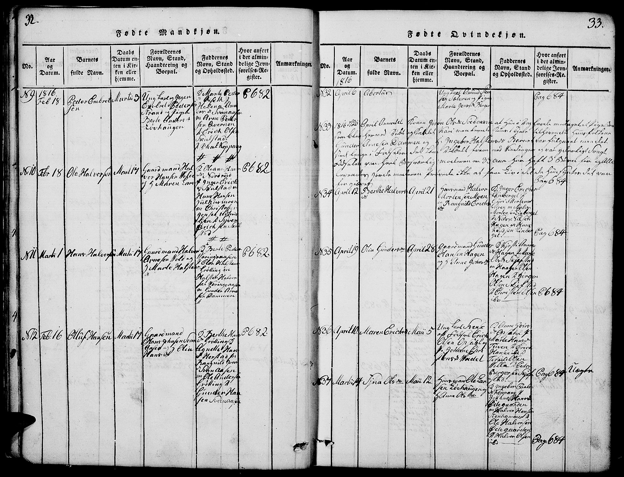 Elverum prestekontor, AV/SAH-PREST-044/H/Ha/Hab/L0001: Parish register (copy) no. 1, 1815-1829, p. 32-33