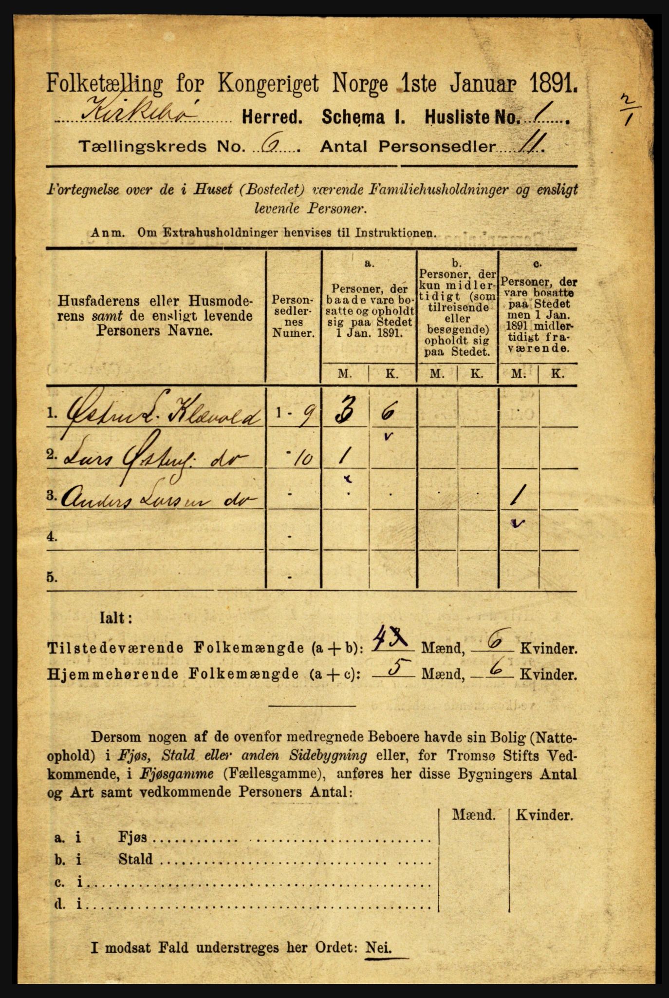 RA, 1891 census for 1416 Kyrkjebø, 1891, p. 1314