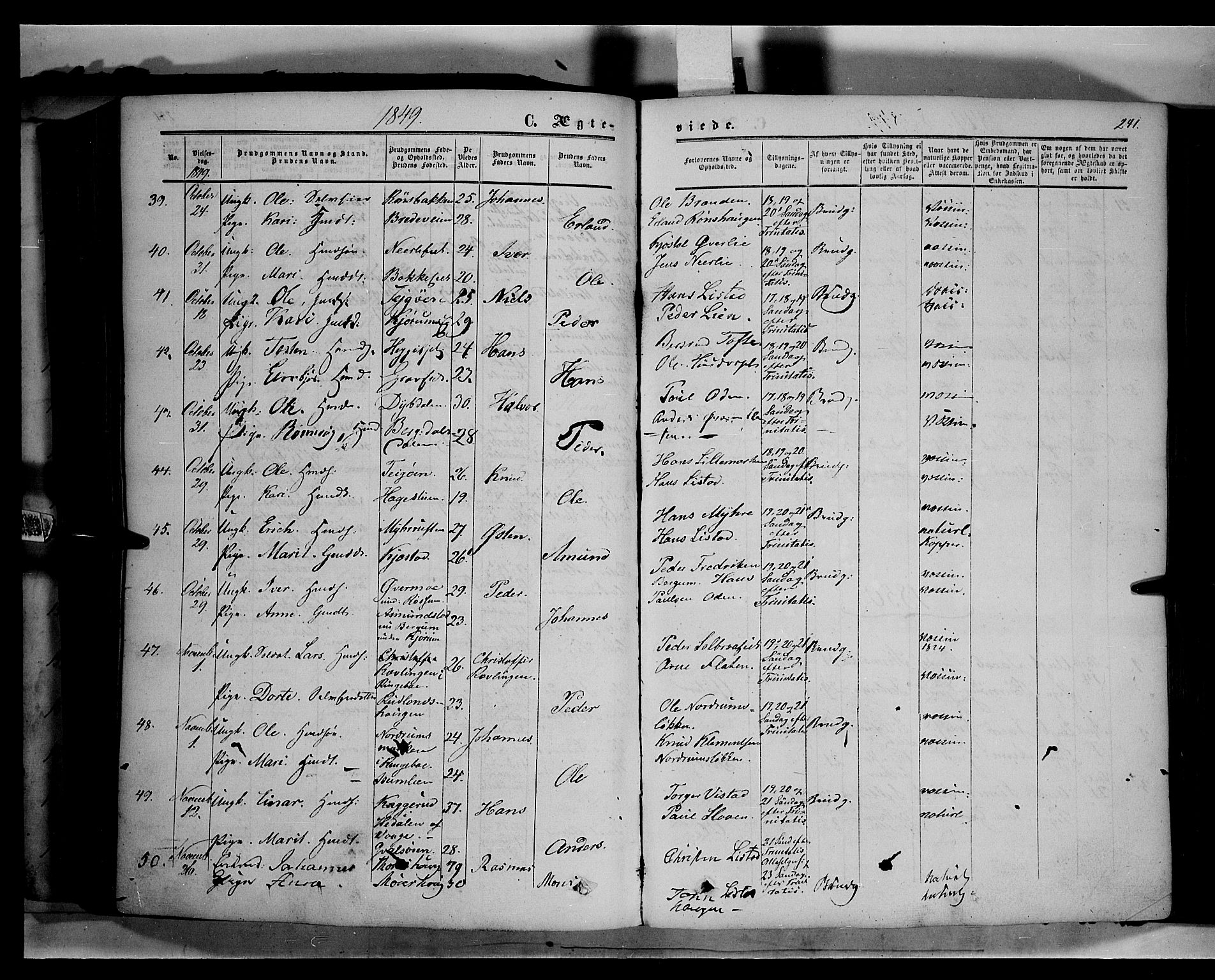 Sør-Fron prestekontor, SAH/PREST-010/H/Ha/Haa/L0001: Parish register (official) no. 1, 1849-1863, p. 241b